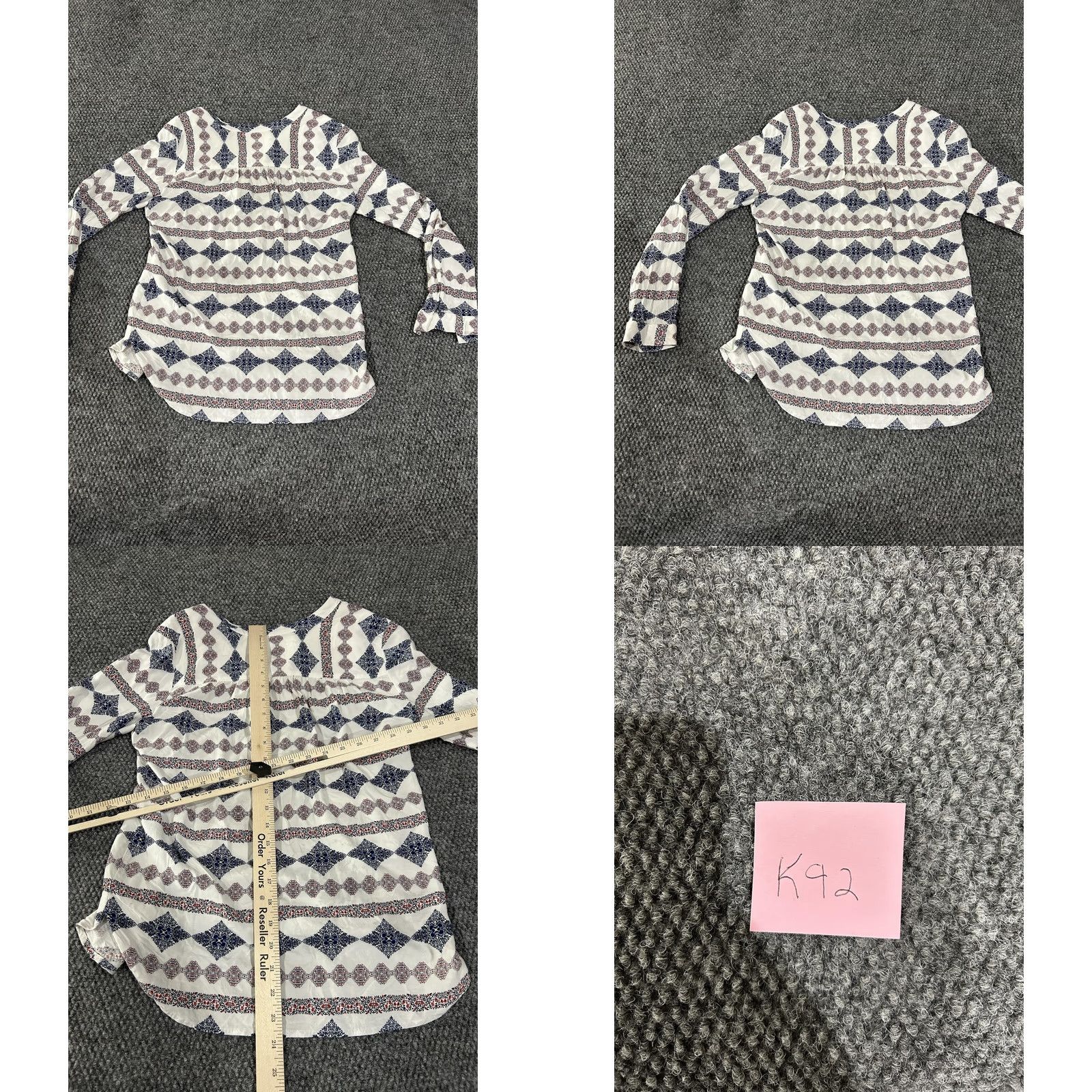 Loft LOFT Shirt Womens XS Petite White Blue Boho Print Rayon Long Sleeve Shirt Size XS / US 0-2 / IT 36-38 - 8 Thumbnail