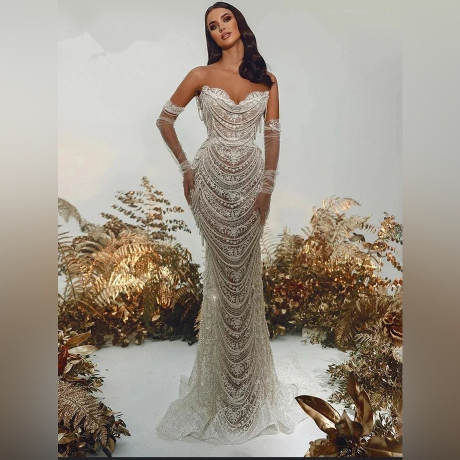 Other New Elegant Off-Shoulder Lace Pearl Wedding Dress size S Size S / US 4 / IT 40 - 2 Thumbnail