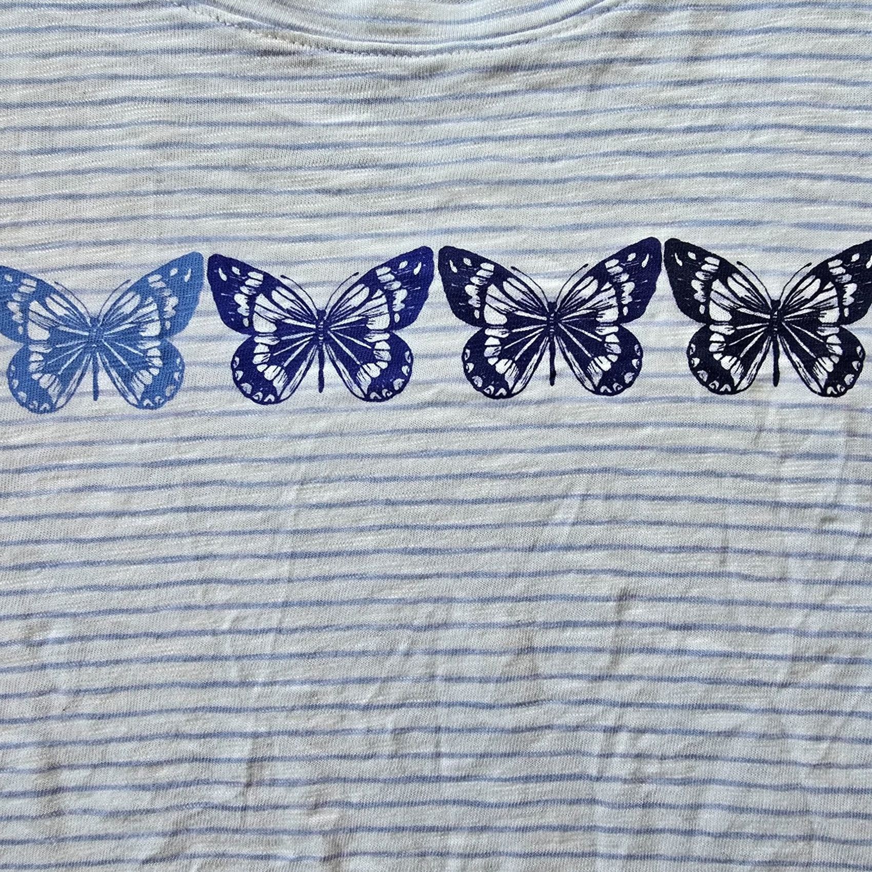 Talbots Talbots Top Shirt Women Large Blue Striped Butterfly 3/4 Sleeve Stretch Casual Size L / US 10 / IT 46 - 3 Thumbnail
