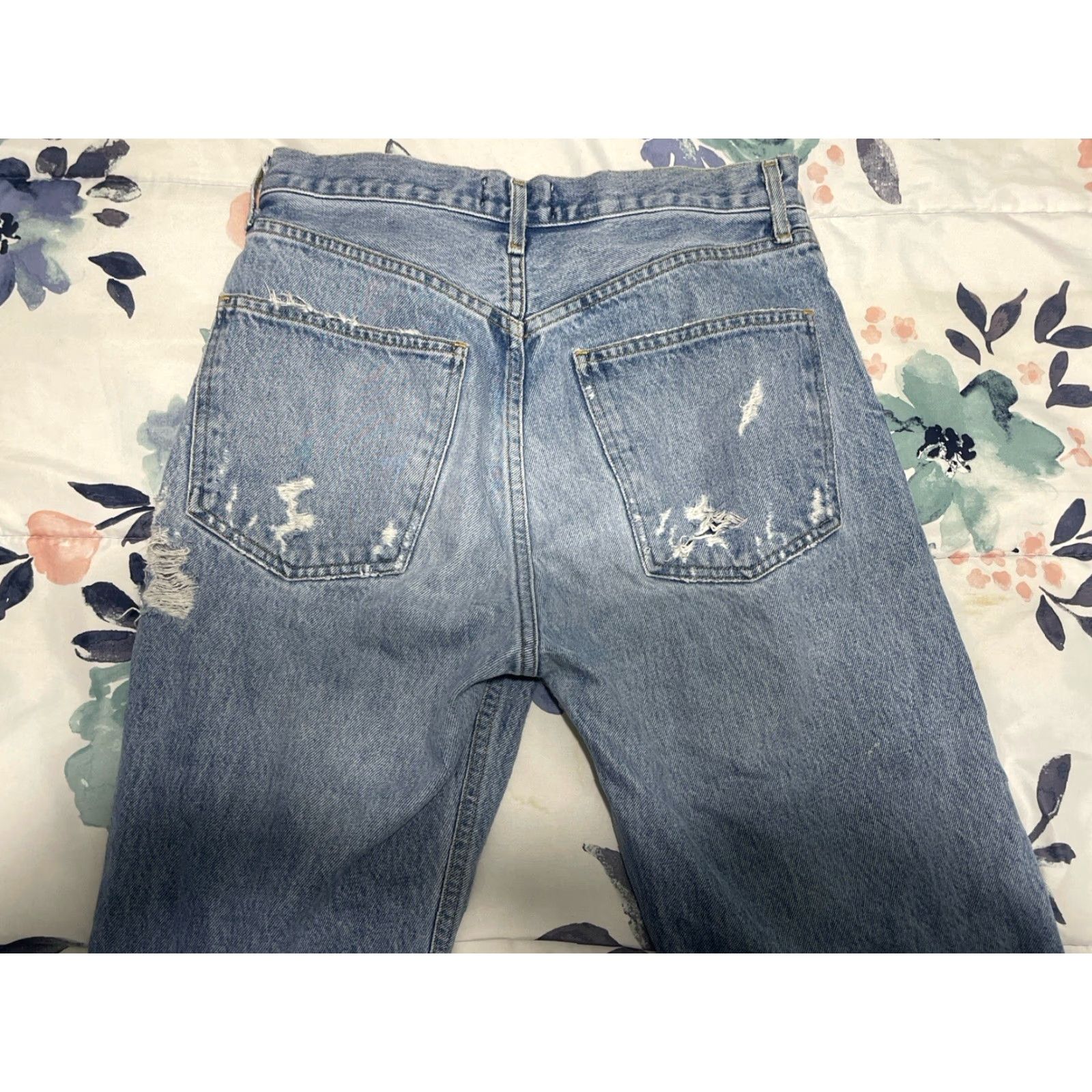 Agolde VINTAGE Agolde Jeans 90s Distressed Button Fly Women’s 26 28 Light Blue Frayed Organic Cotton Denim Jeans Boy Size 26" / US 2 / IT 38 - 5 Thumbnail