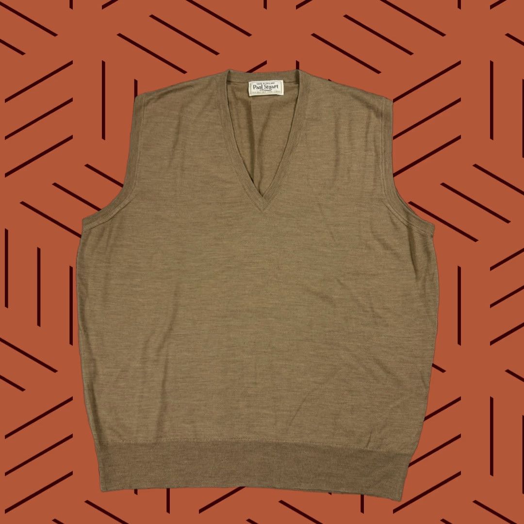 Paul Stuart VINTAGE Paul Stuart Dress Sweater Vest Shirt MENS XL TAN Beige 1980s 100% Wool UK Made Mens Regular Vest Size US XL / EU 56 / 4 - 1 Thumbnail