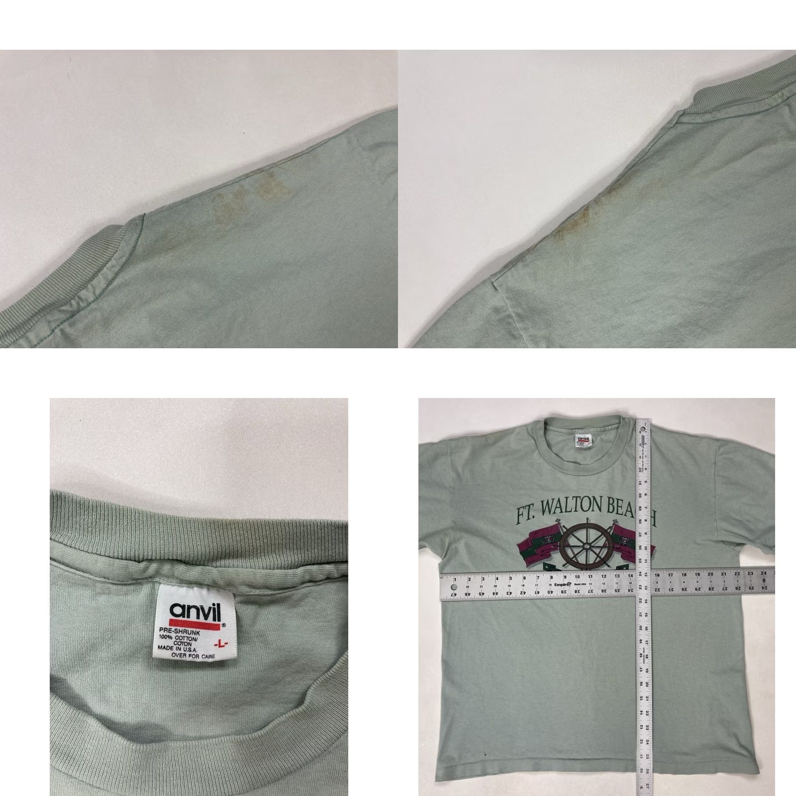 Anvil VINTAGE Anvil T-Shirt Graphic Ft Walton Beach Florida 90s Crew Neck Short Sleeve Men L Green 1990s City Logo Decade All Seasons Size US L / EU 52-54 / 3 - 8 Thumbnail