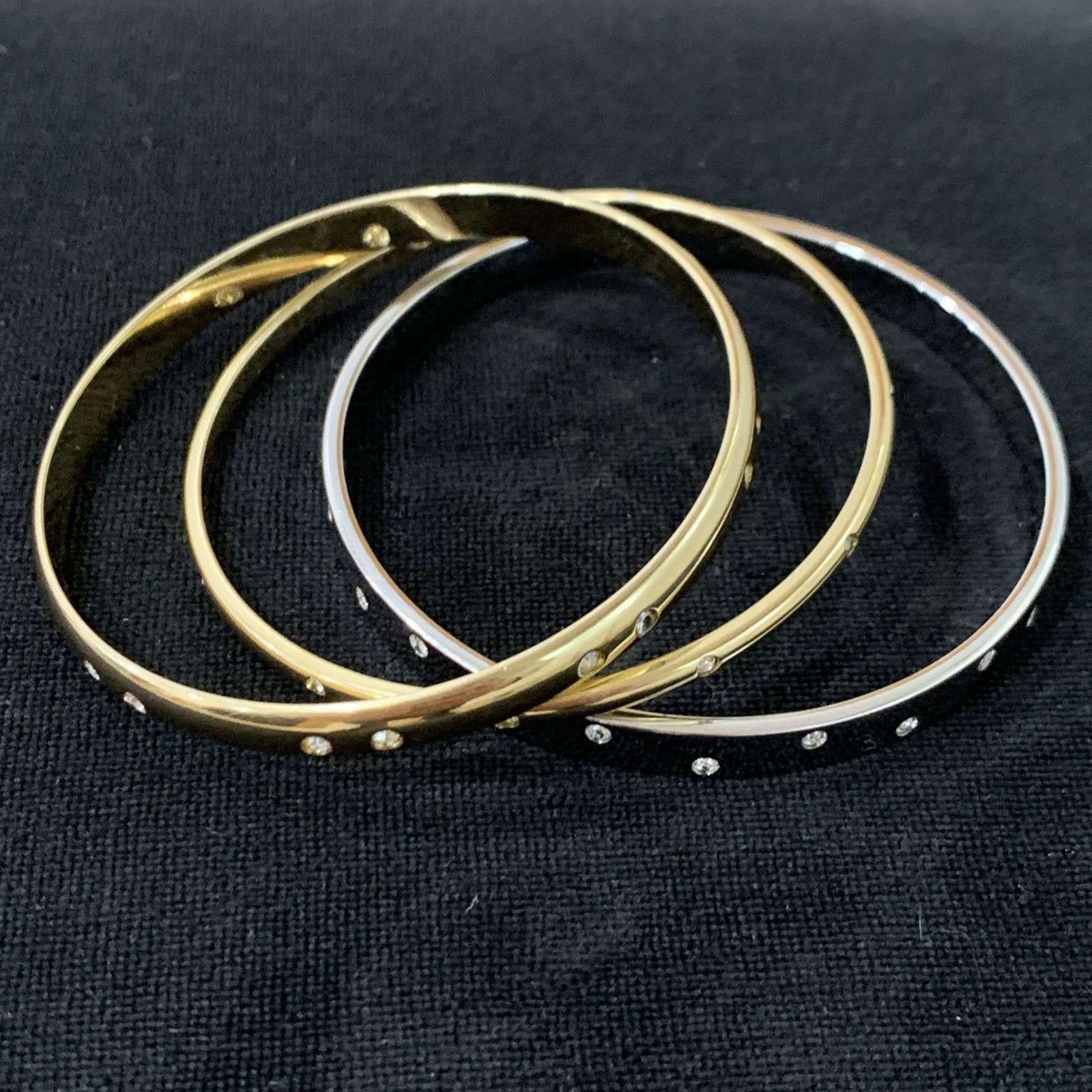 Swarovski 1990s Savvy by Swarovski Bangle Set Gold Tone w/ Crystals Size ONE SIZE - 1 Thumbnail