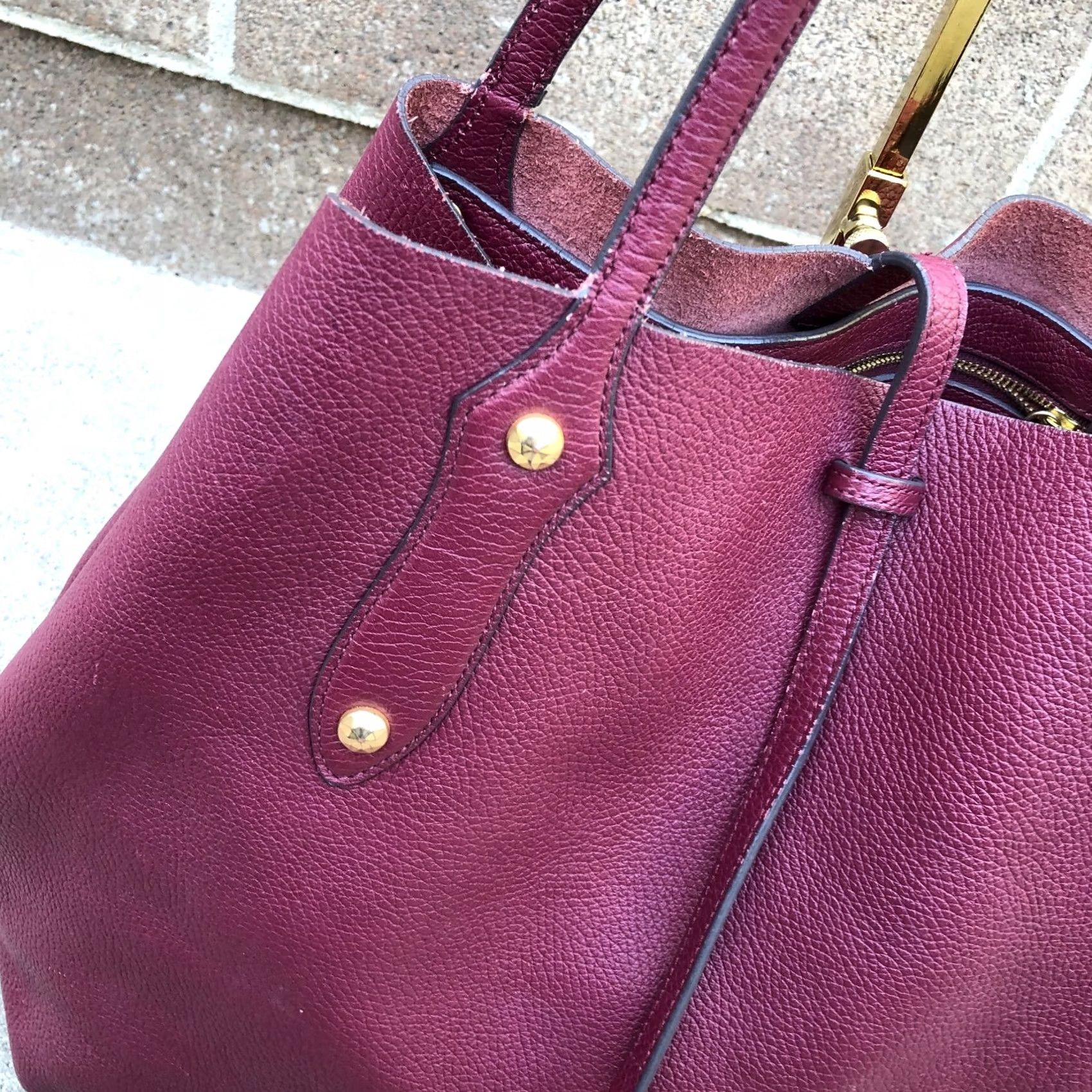 Vintage ANNABEL INGALL Large Isabella Tote Bag Purse Women's Designer Shoulder Burgundy Tote Bag Women 14" W 21" H 4" D Leather N/A Size ONE SIZE - 3 Thumbnail
