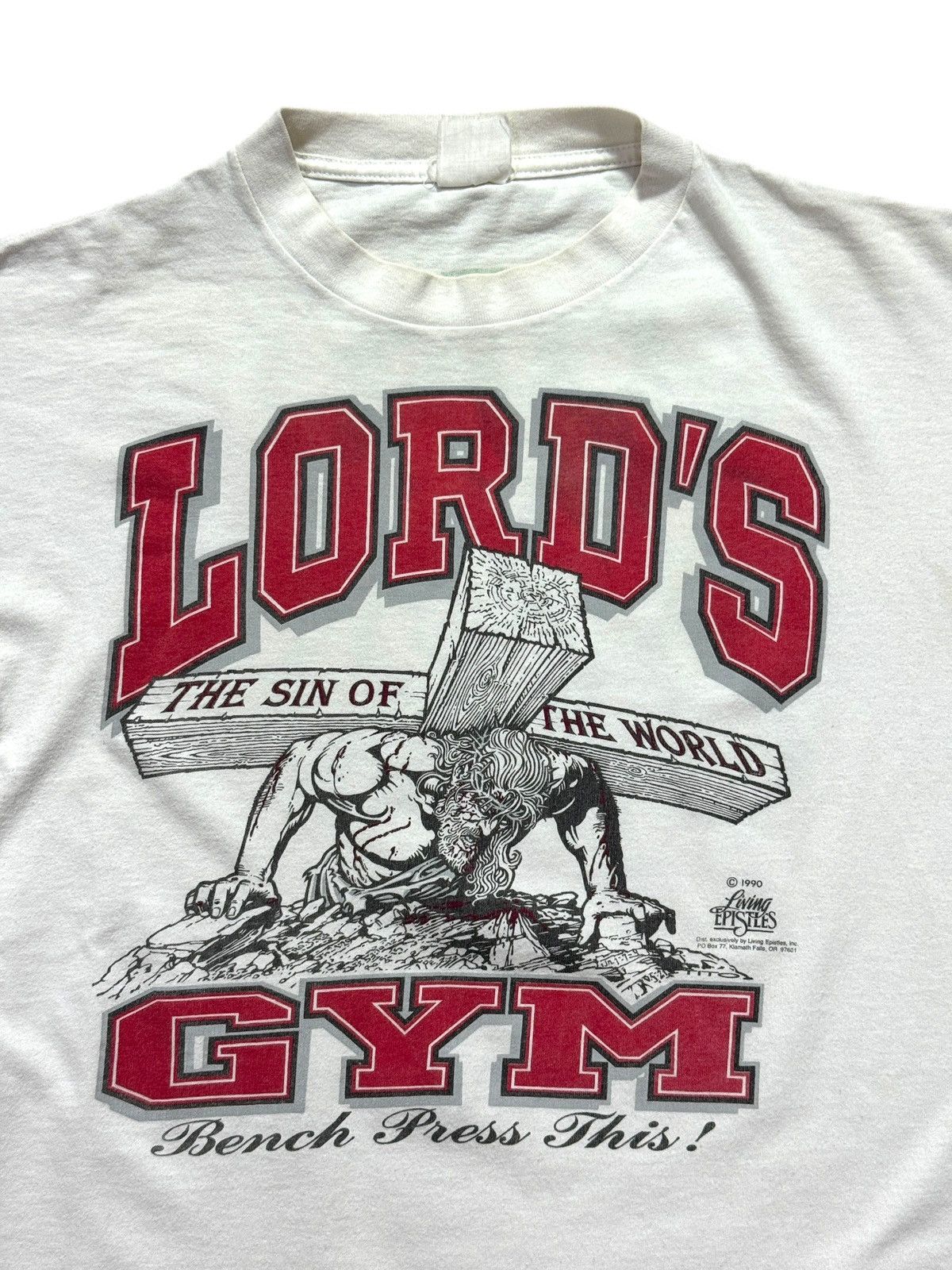 Vintage *RARE* VINTAGE 1990 90s LORD’S GYM GOD BODYBUILDING T-SHIRT Size US XL / EU 56 / 4 - 2 Thumbnail
