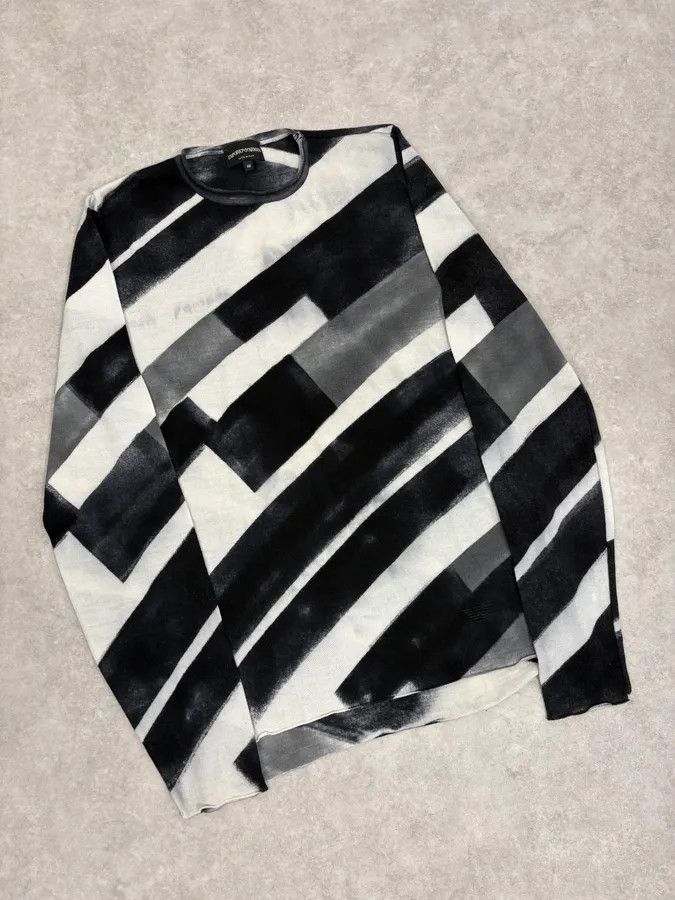 Emporio Armani Emporio Armani Black & White Diagonal Striped Wool Sweater Size US M / EU 48-50 / 2 - 4 Thumbnail