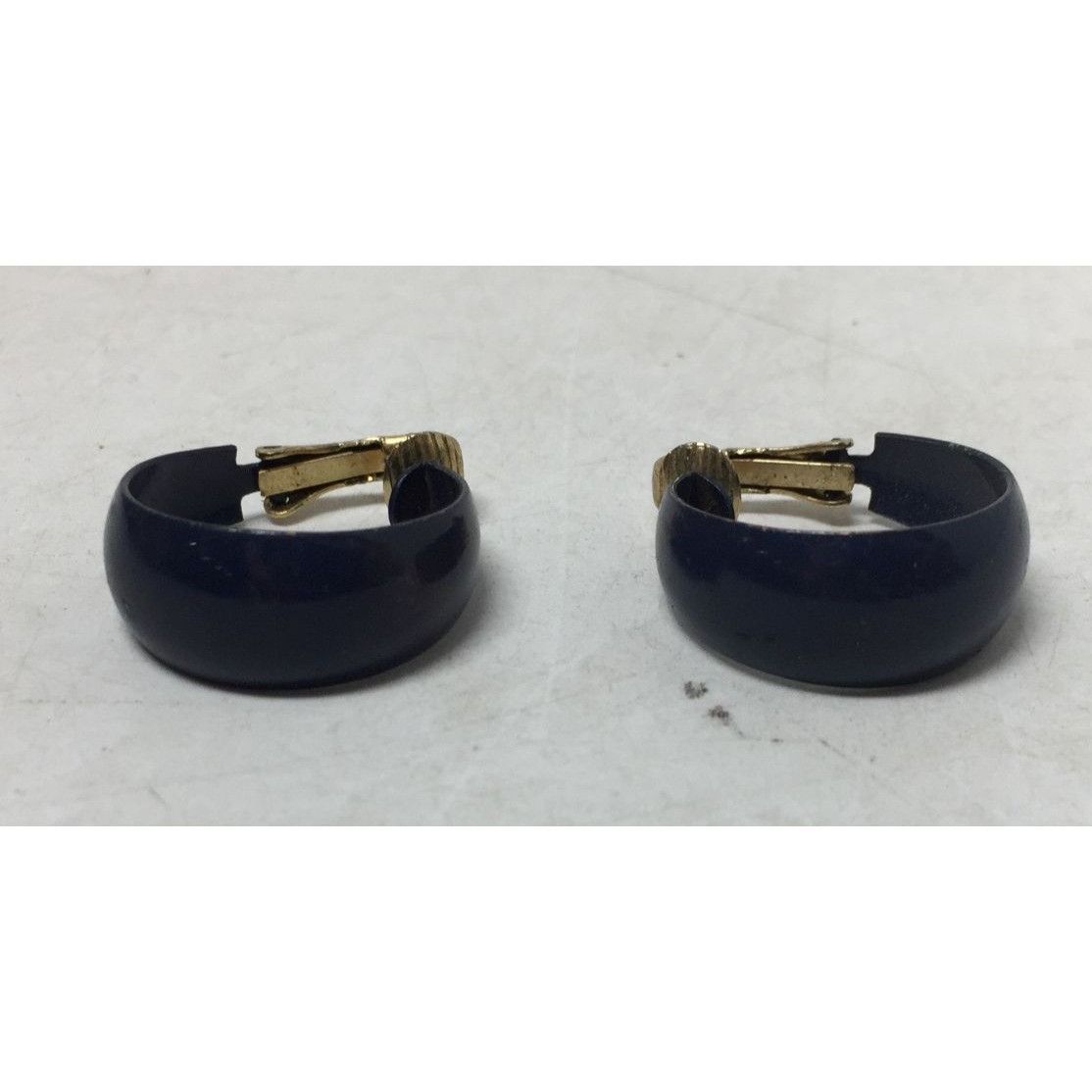 Other Women's Vintage Chunky Navy Blue and Gold tone Hoop Clip On Size ONE SIZE - 2 Thumbnail