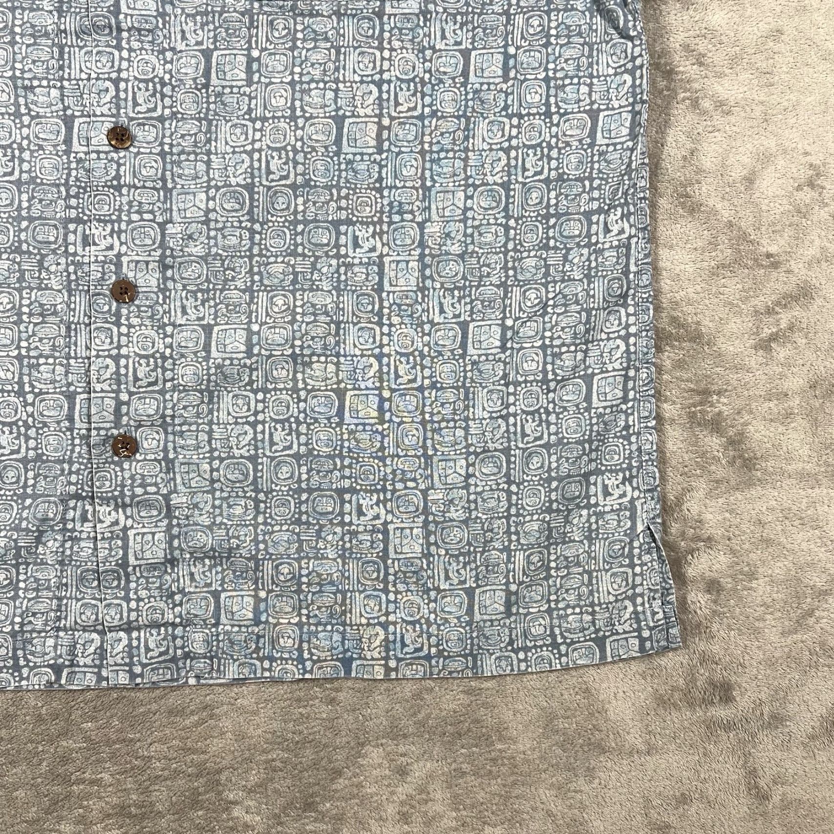 Vintage LL Bean Button Up Shirt Men's M Blue Mayan Pattern Short Sleeve Tribal Graphic Print Casual Travel Size US M / EU 48-50 / 2 - 5 Thumbnail