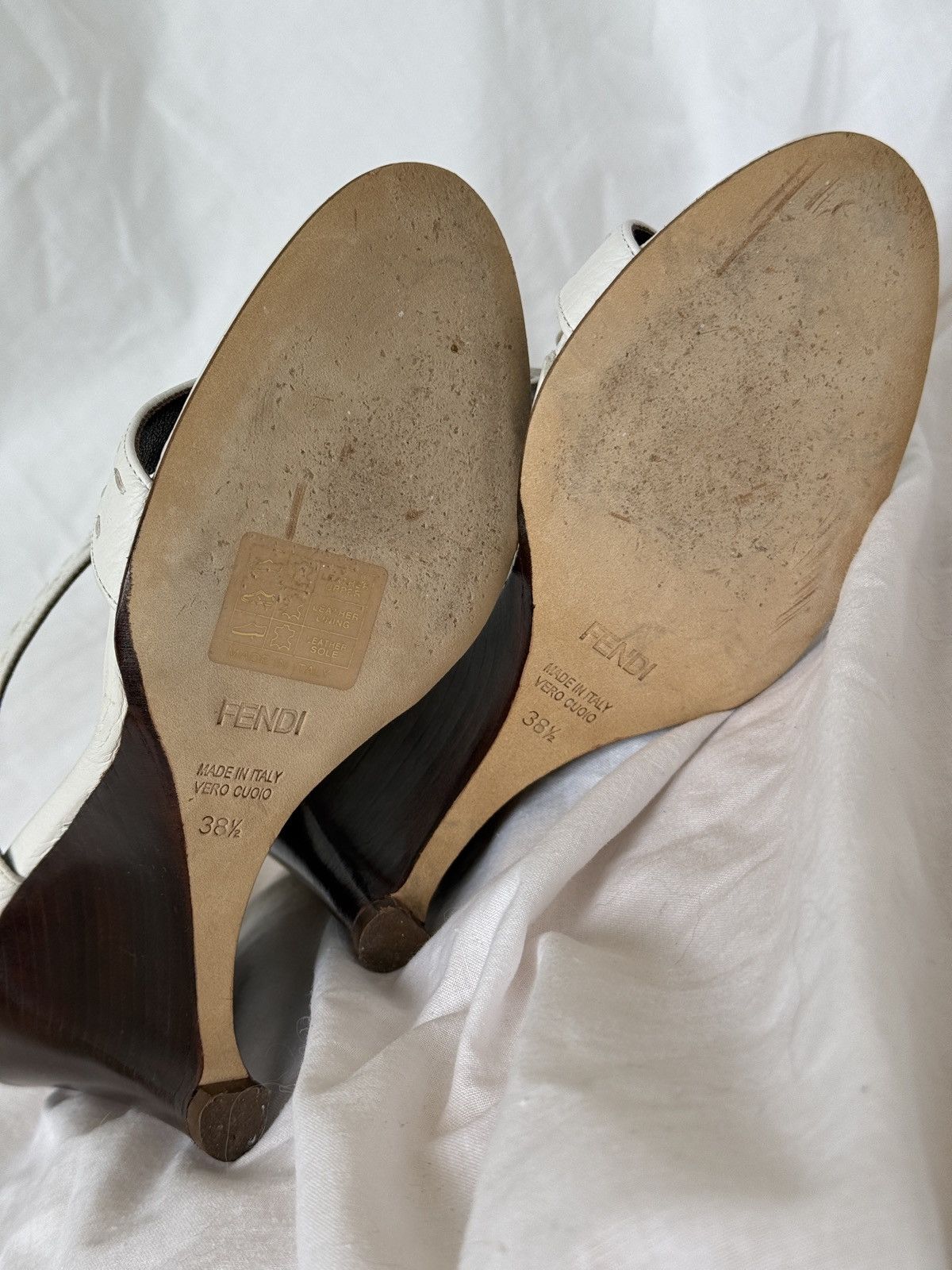 Fendi Fendi White Leather Strappy Mules Sandals on Wedges Buckle Size US 7.5 / IT 37.5 - 11 Thumbnail