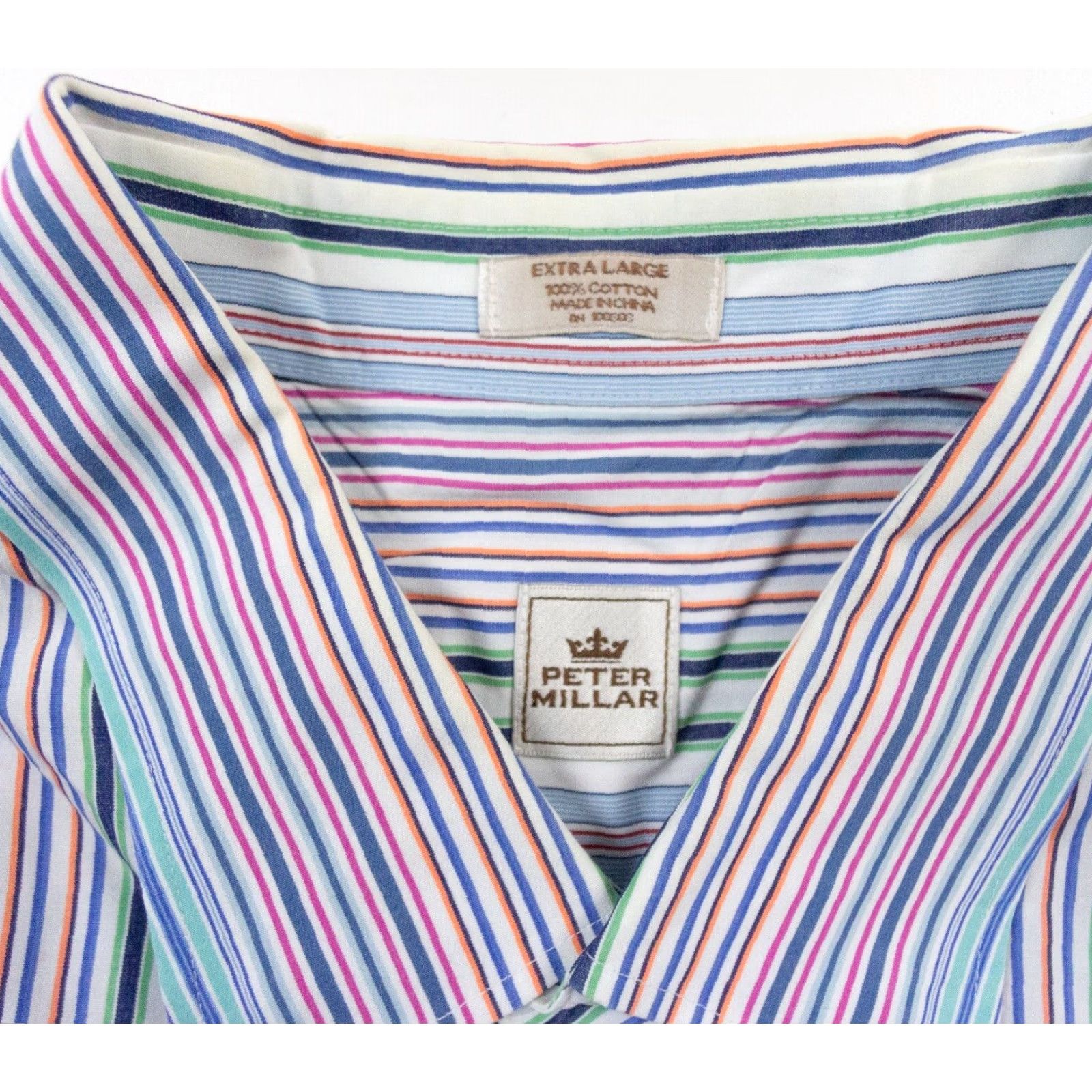 Peter Millar Peter Millar Shirt Mens XL Button-Down Long Sleeve Striped Multicolor Cotton Preppy Colorful Mens Size US XL / EU 56 / 4 - 6 Thumbnail