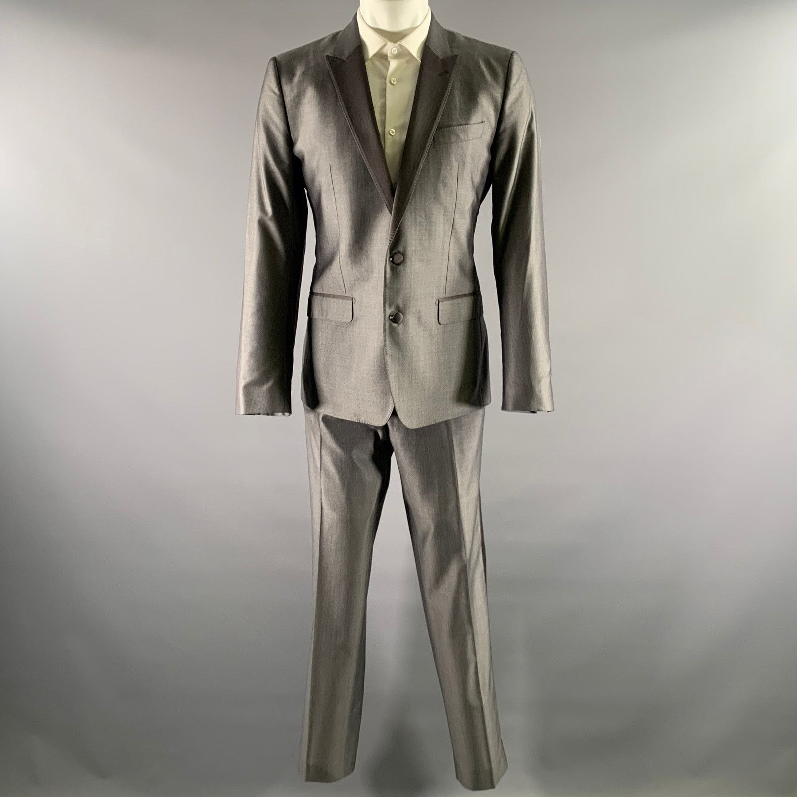 Dolce & Gabbana DOLCE & GABBANA Size 40 Grey Wool Silk Peak Lapel Tuxedo Size 40R - 2 Thumbnail