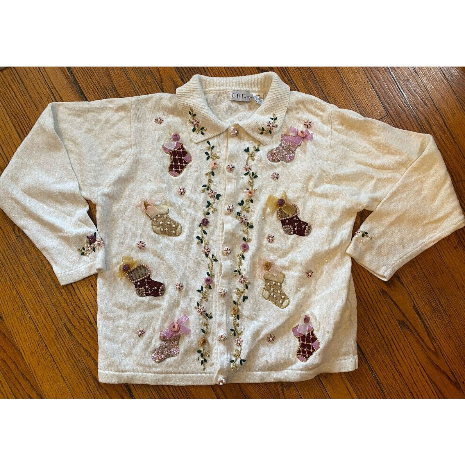 BP. VTG Cottagecore Christmas Sweater Cardigan Women XL Beads Size XL / US 12-14 / IT 48-50 - 1 Thumbnail