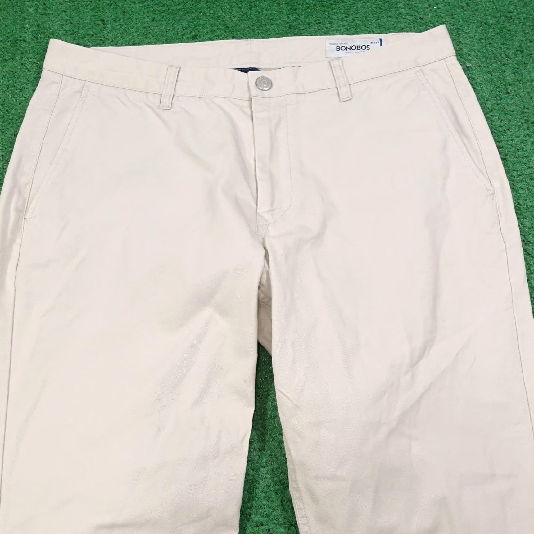 Bonobos BONOBOS Washed Chinos Pants 36x30 Beige Slim Straight Flat Front Mens Size US 36 / EU 52 - 2 Thumbnail