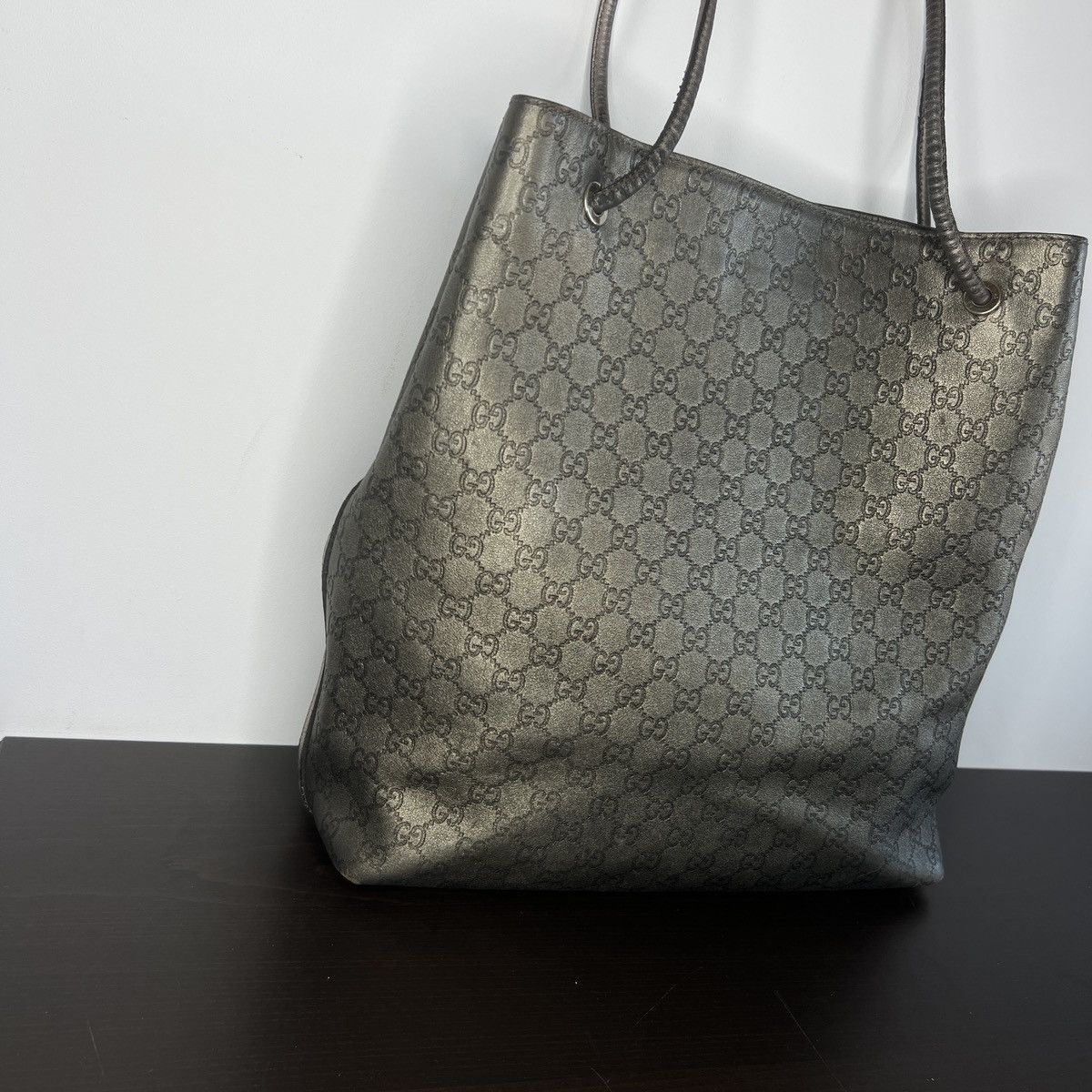 Gucci Vintage Gucci Monogram Tote Shoulder Bag Leather Beige Y2K Size ONE SIZE - 3 Thumbnail