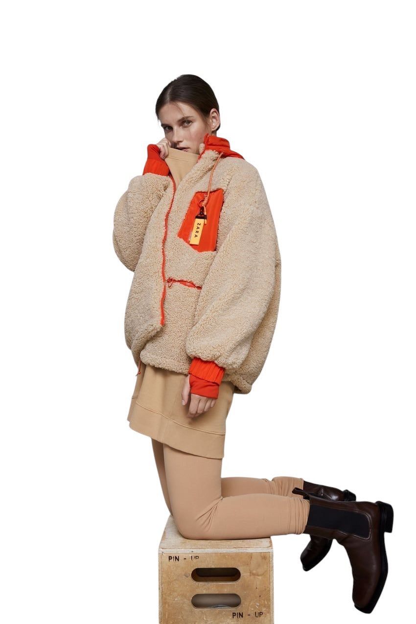 ☀️ZARA DEEP PILE RETRO FLEECE HOODIE JACKET