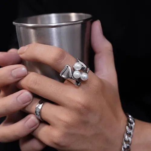 Jewelry Layered Pearl Ring – Titanium Steel, Candy Cool Style ( Size ONE SIZE - 2 Thumbnail