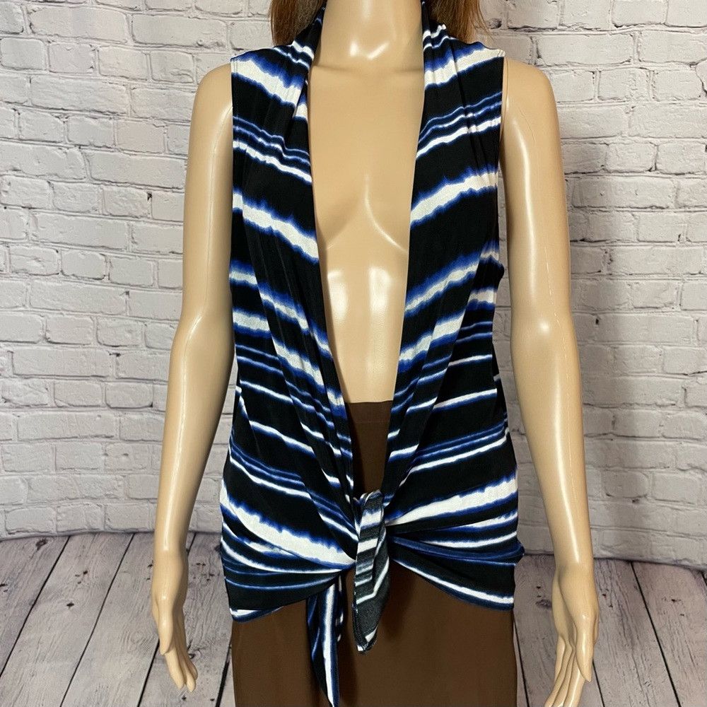 Chicos Chico's Travelers Watercolor Black Blue Stripe Vest Size 0 Size S / US 4 / IT 40 - 3 Thumbnail