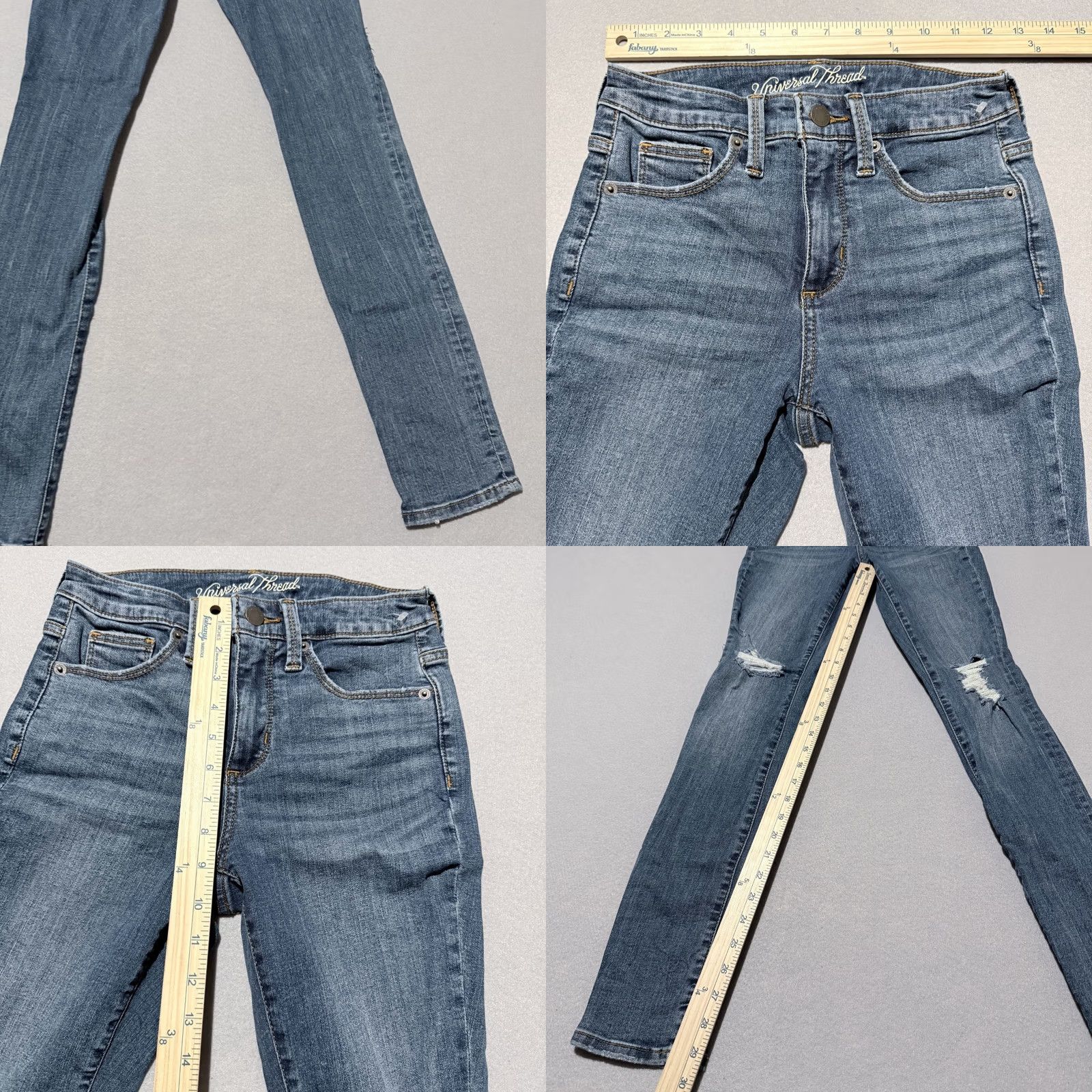 Vintage Universal Thread Jeans Women's Blue Denim Distressed Mid Rise Skinny 26x29 Size 26" / US 2 / IT 38 - 8 Thumbnail