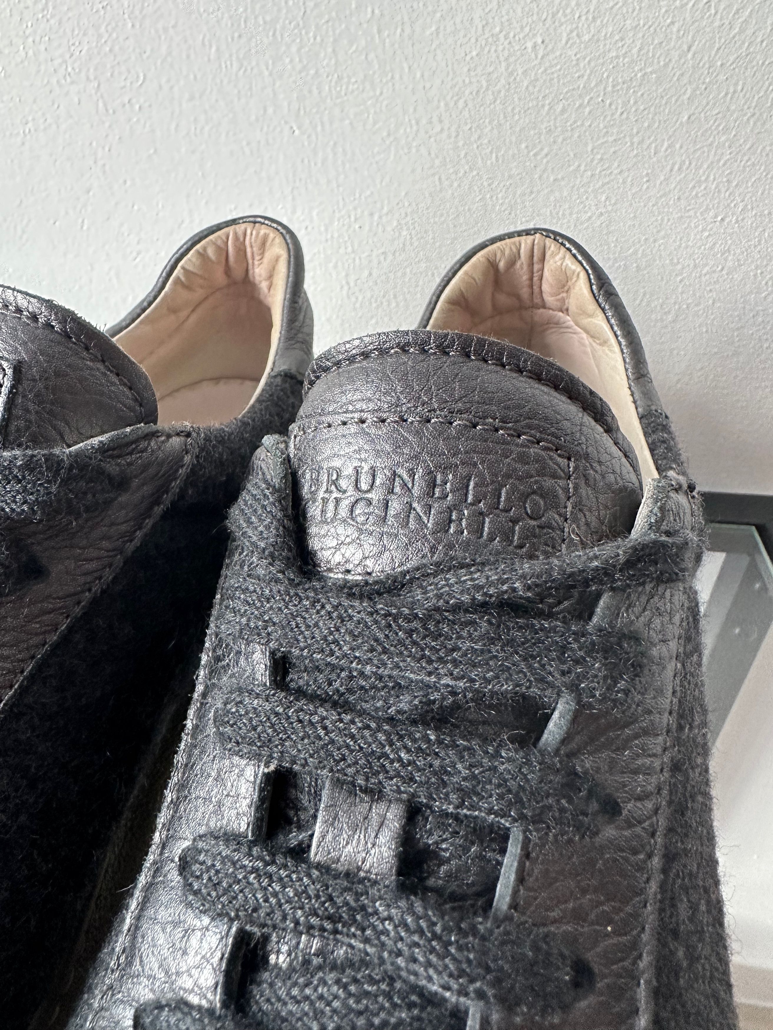 Brunello Cucinelli Brunello Cucinelli Dark Grey Wool Leather Platform Sneakers Size US 8.5 / IT 38.5 - 11 Thumbnail