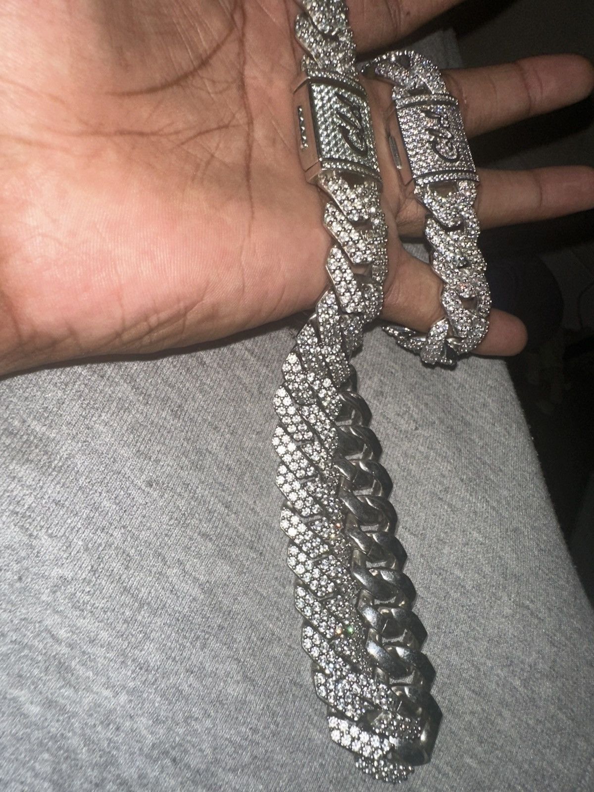Other Diamond CZ Prong Link Chain / Bracelet in White Gold - 19mm Size ONE SIZE - 3 Thumbnail