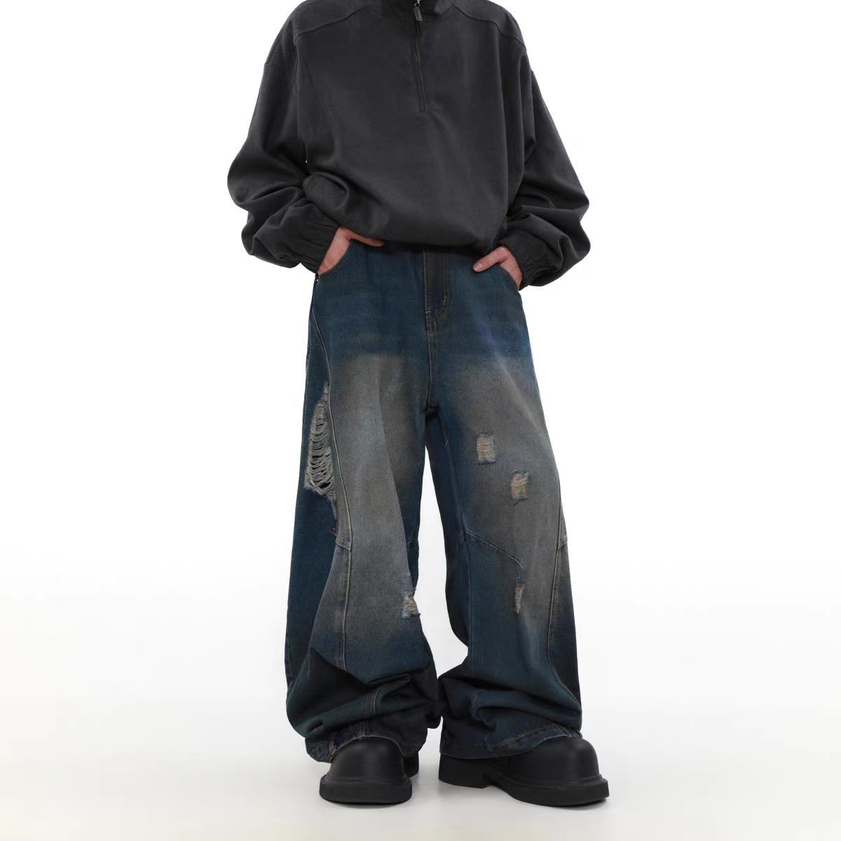 Japanese Brand × Jean Vintage ripped deconstructed straight leg loose jeans Size US 32 / EU 48 - 2 Thumbnail