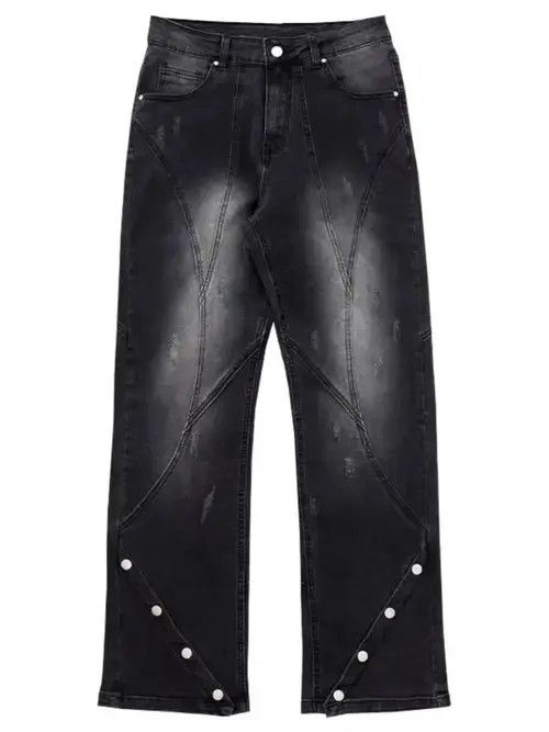 VIBE Black heavyweight micro-flare buttoned wide-leg jeans Size US 32 / EU 48 - 4 Thumbnail