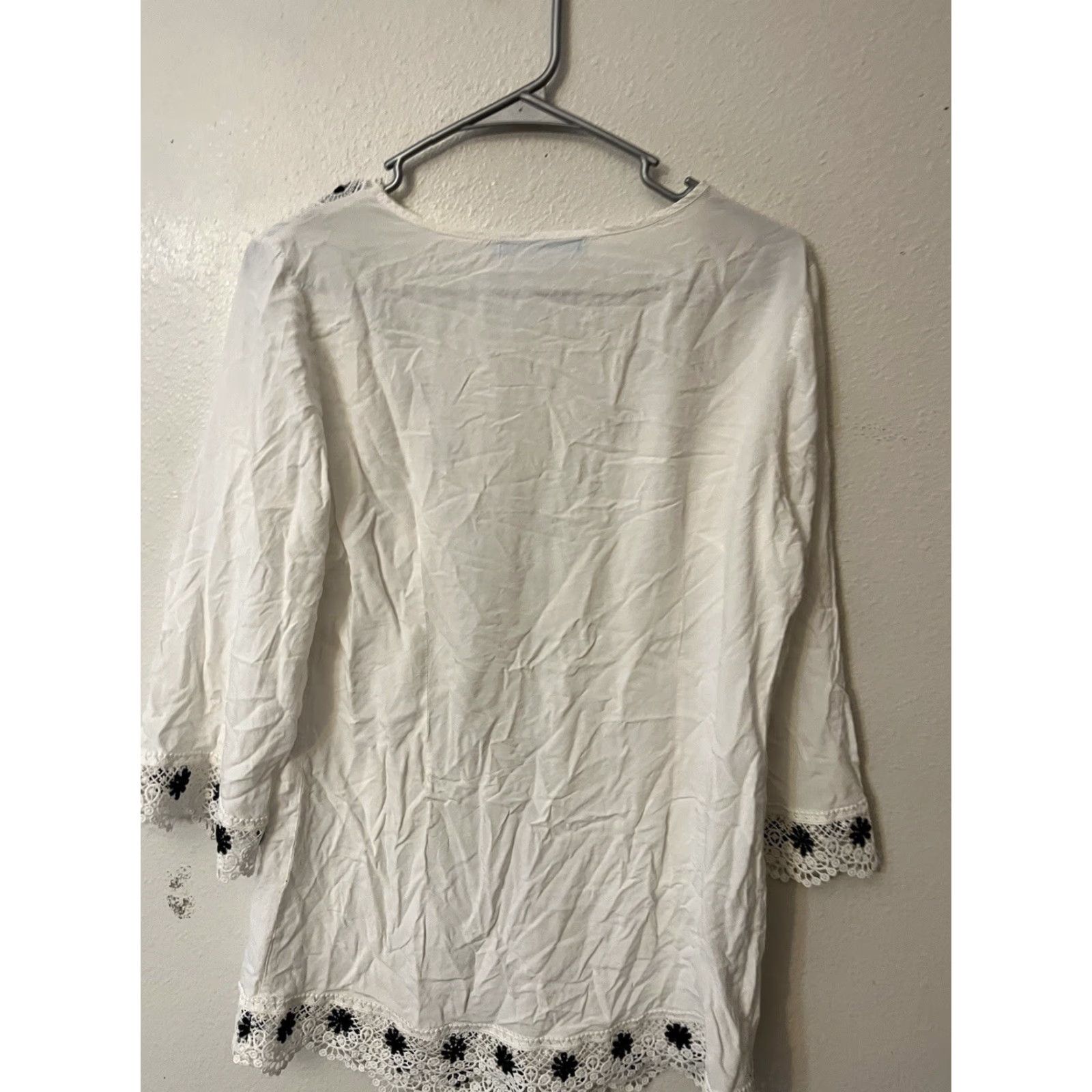 Vintage Solitaire Swim Women's White Modal Tunic Cover Up 3/4 Sleeve Size M Beach Bohemian Size M / US 6-8 / IT 42-44 - 2 Thumbnail