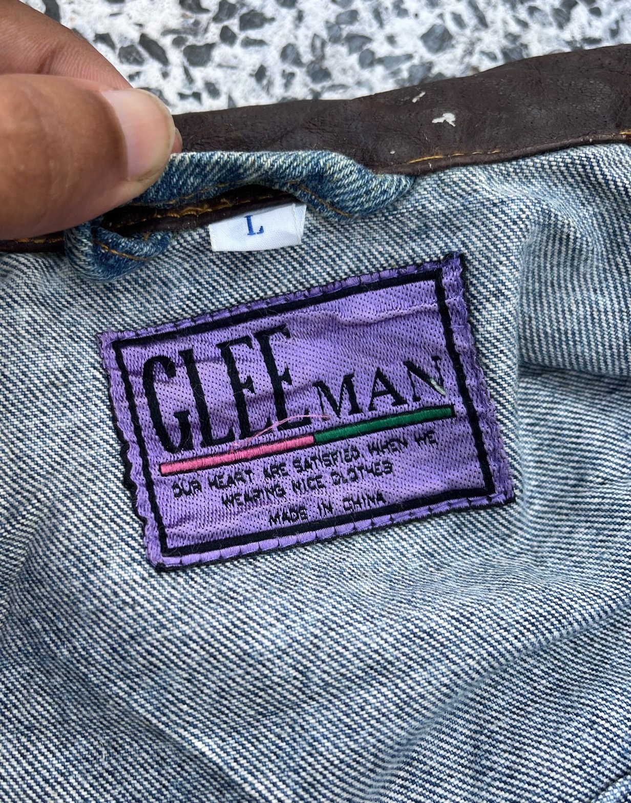 Japanese Brand 🔥Vintage Glee Man Leather Collared Denim Trucker Jacket Size US L / EU 52-54 / 3 - 10 Thumbnail