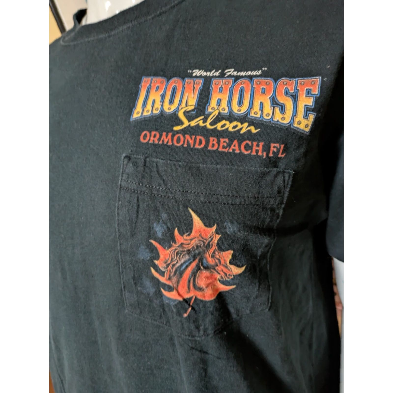 Anvil VINTAGE Iron Horse Saloon Bar Ormond Beach FL Harley Biker Bar Pocket T Shirt Large Black Cotton Men T-Shirt 100% Anvil Size US L / EU 52-54 / 3 - 2 Thumbnail