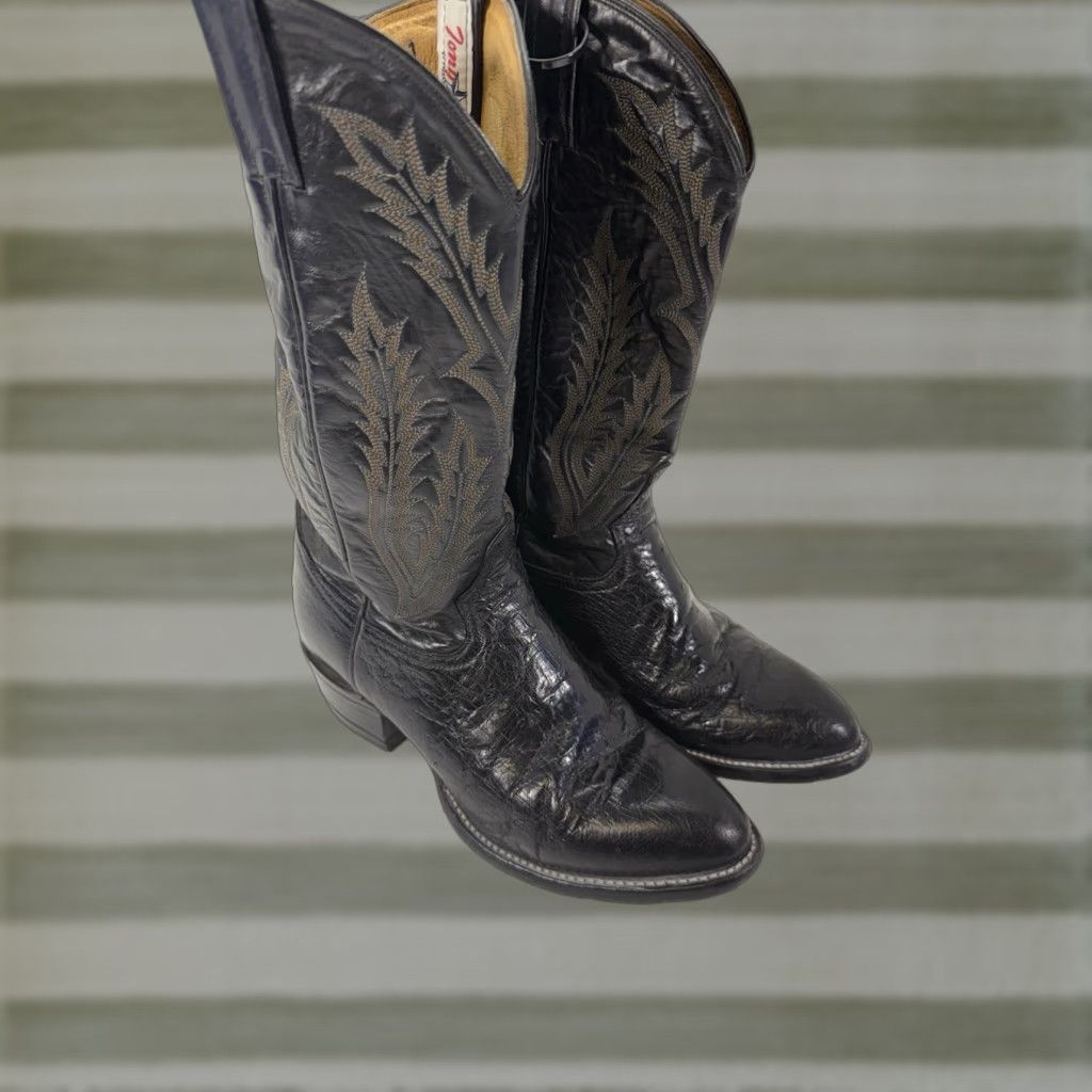 Tony Lama Tony Lama Boots Men Size 7 EE Wide Black Leather Western Ostrich Smooth Cowboy Rodeo Shoe Size US 7 / EU 40 - 1 Thumbnail