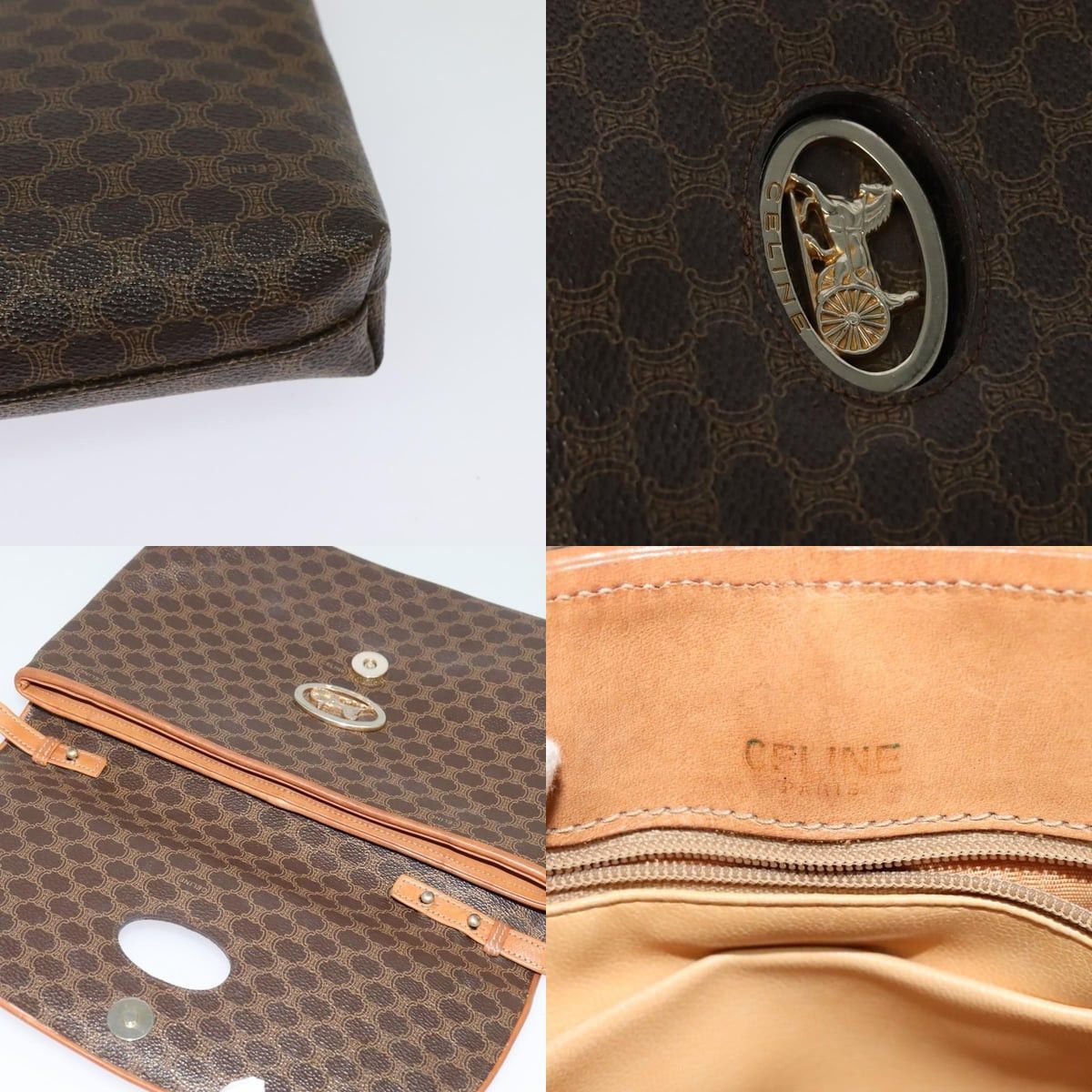 Celine CELINE Macadam Canvas Shoulder Bag Pvc Leather Brown Gold Size ONE SIZE - 11 Thumbnail