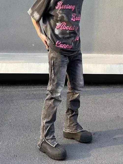 Japanese Brand × Jean Street Washed Gray Grunge Side Zip Micro Flared Jeans Size US 32 / EU 48 - 3 Thumbnail