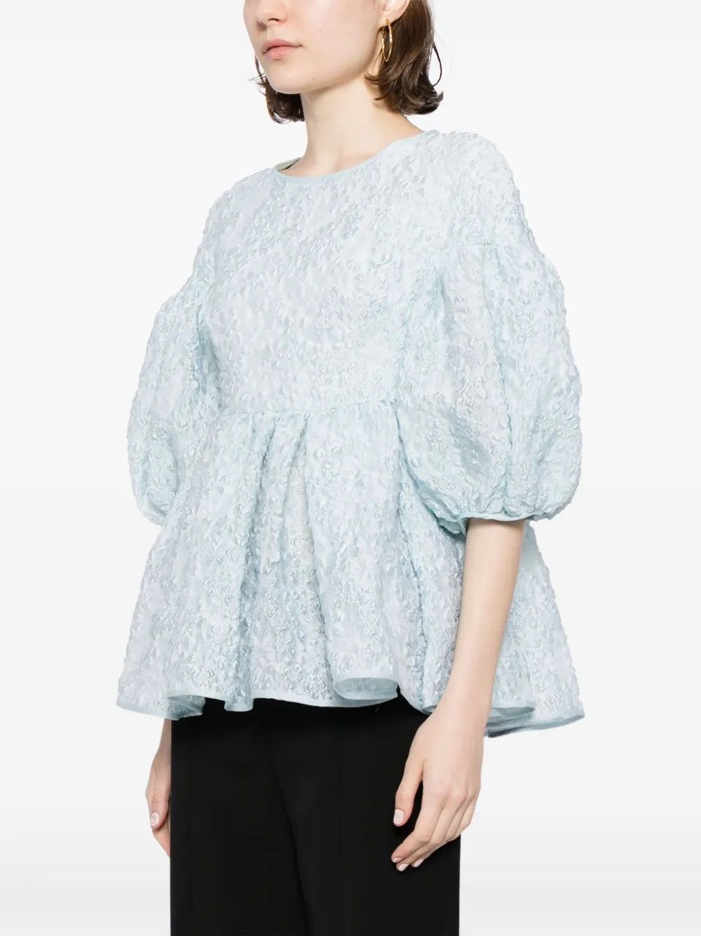Cecilie Bahnsen Light Blue Matelassé Peplum Top Size S / US 4 / IT 40 - 1 Thumbnail