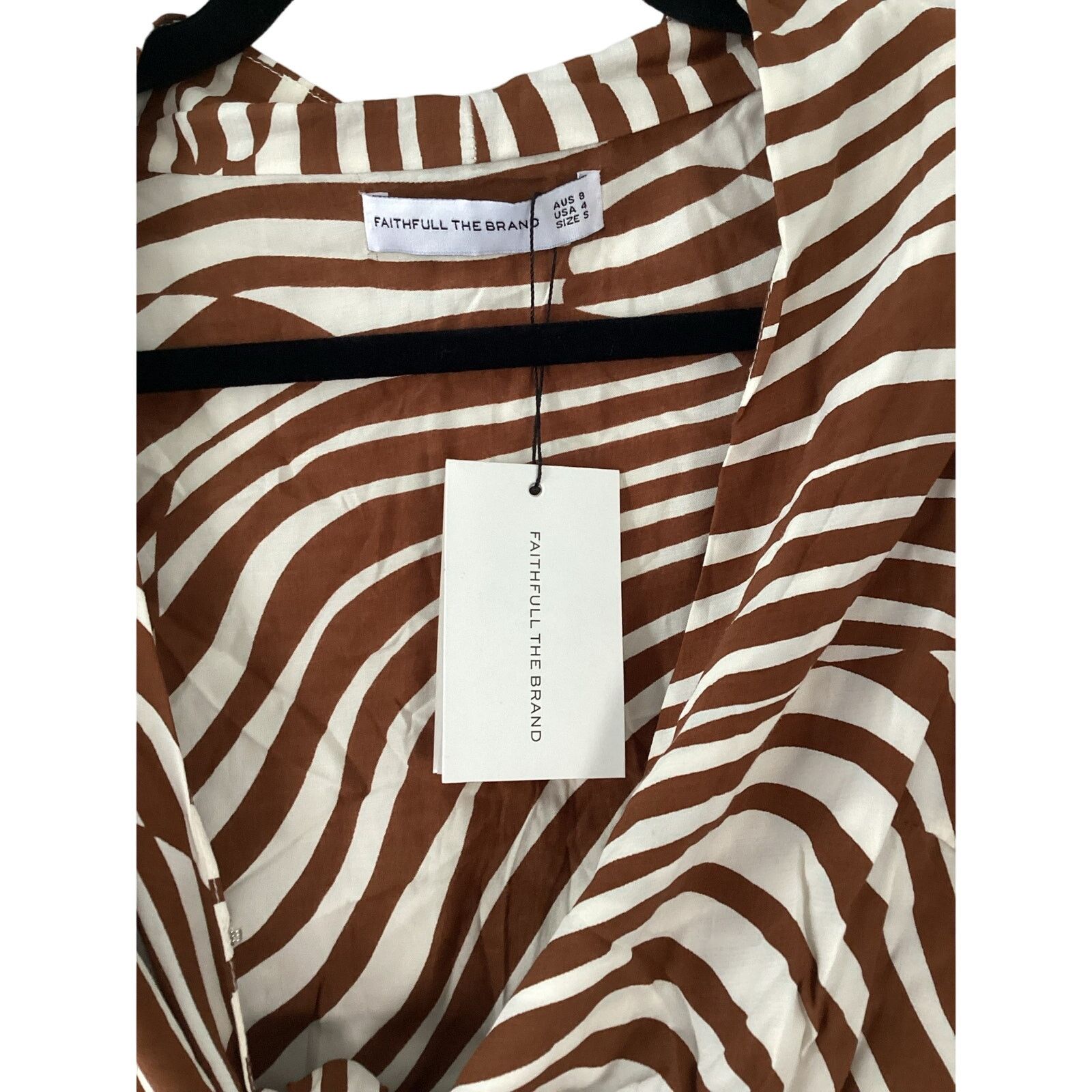 FAITHFULL NWT Faithfull The Brand Tie Blouse Brown White Print Sz 4 Size S / US 4 / IT 40 - 7 Thumbnail