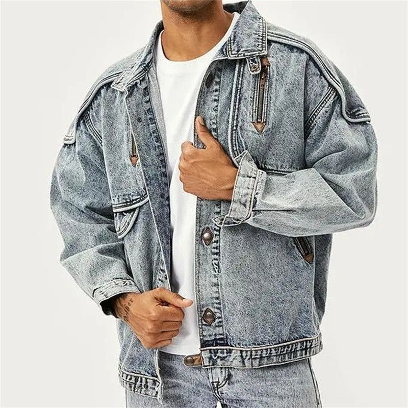 Vintage Denim Jacket Outwear Washed Patchwork Size US XL / EU 56 / 4 - 2 Thumbnail