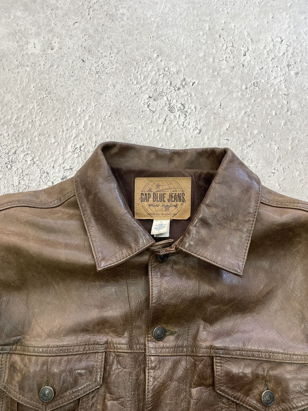 Gap Rare 90s archive brown leather trucker jacket GaP Size US L / EU 52-54 / 3 - 3 Thumbnail