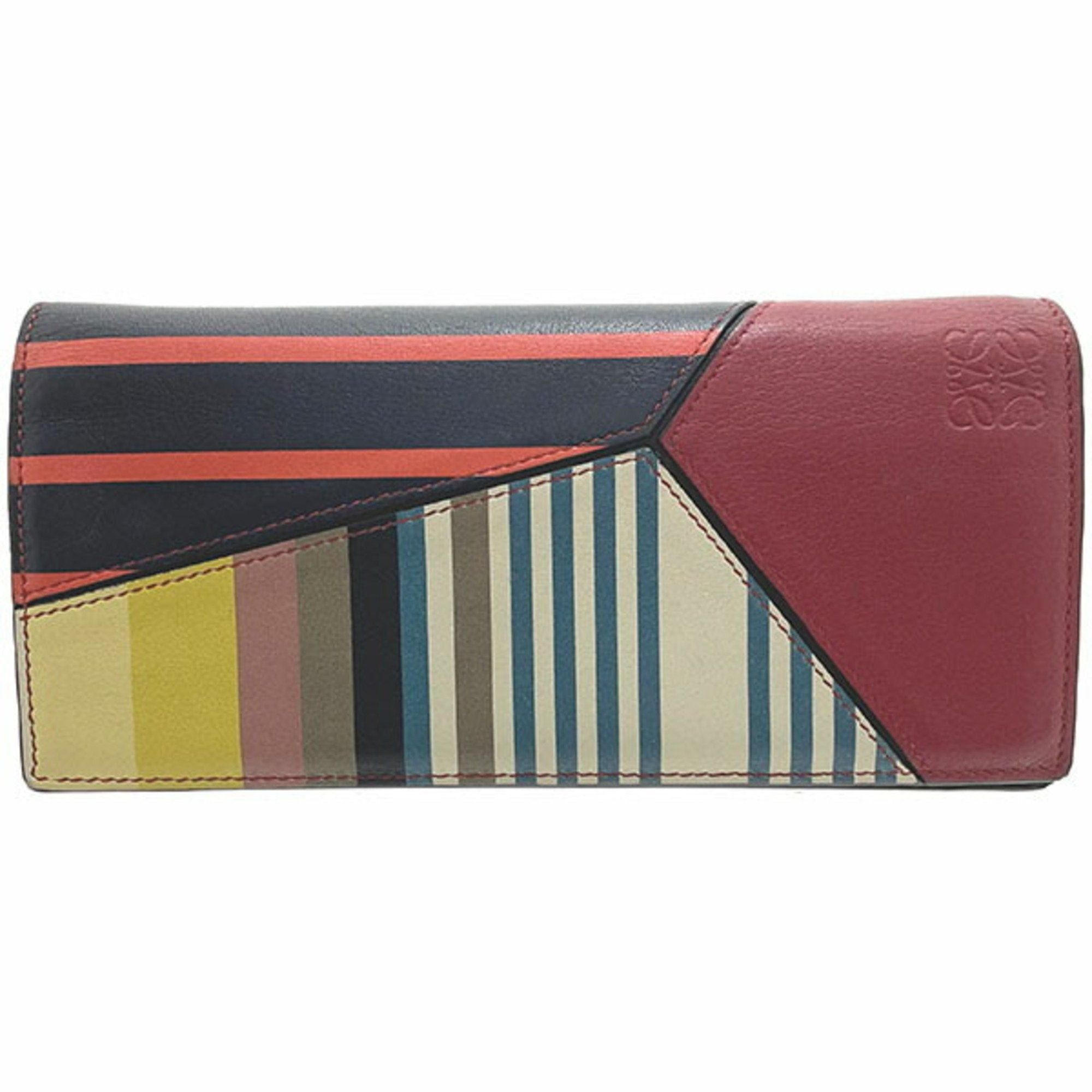 image of Loewe Long Wallet Puzzle Horizontal Calf Leather Multicolor 0010112472 Stripe Anagram Crazy Bi-Fold
