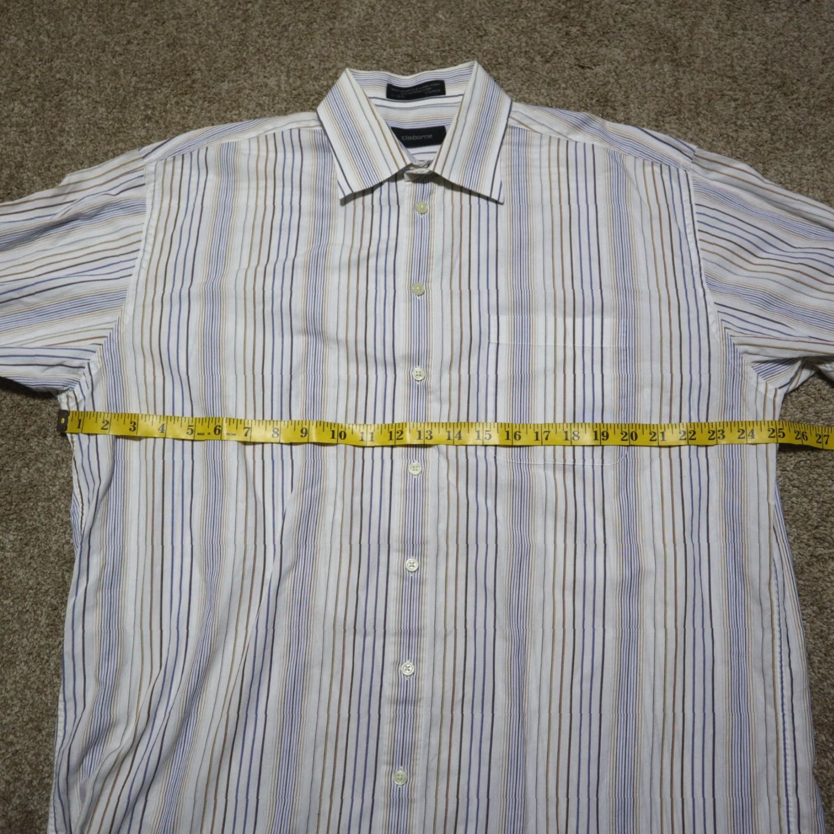 Liz Claiborne CLAIBORNE Shirt Adult XL Multicolor Striped Button-Up Short Sleeve Mens Size US XL / EU 56 / 4 - 4 Thumbnail
