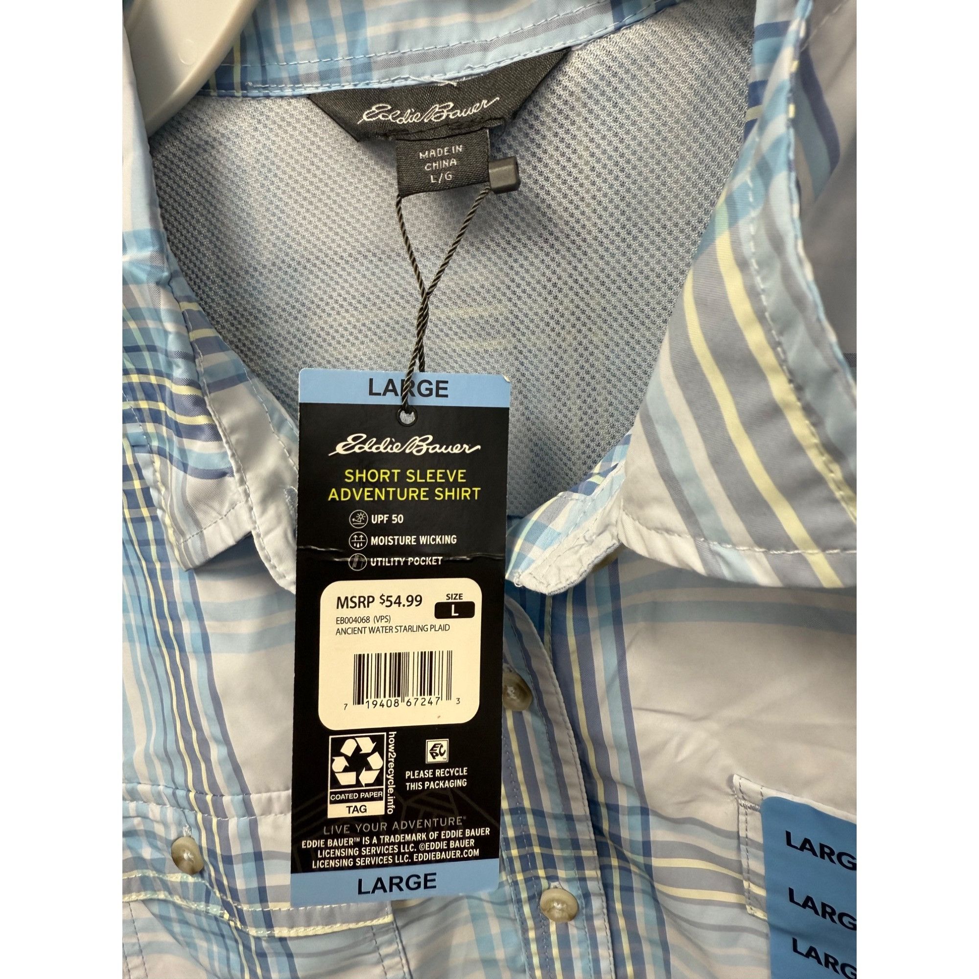 Eddie Bauer Eddie Bauer Short Sleeve Adventure Shirt Large Blue Plaid Qu Size L / US 10 / IT 46 - 6 Thumbnail