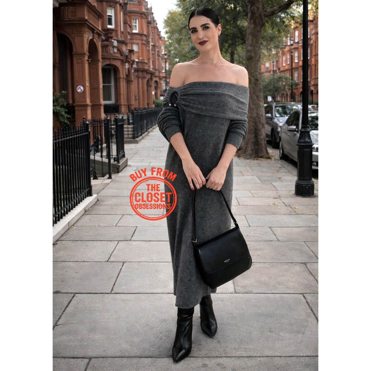 Zara ZARA Gray Off-Shoulder Knit Midi Dress NWT Size S / US 4 / IT 40 - 12 Thumbnail