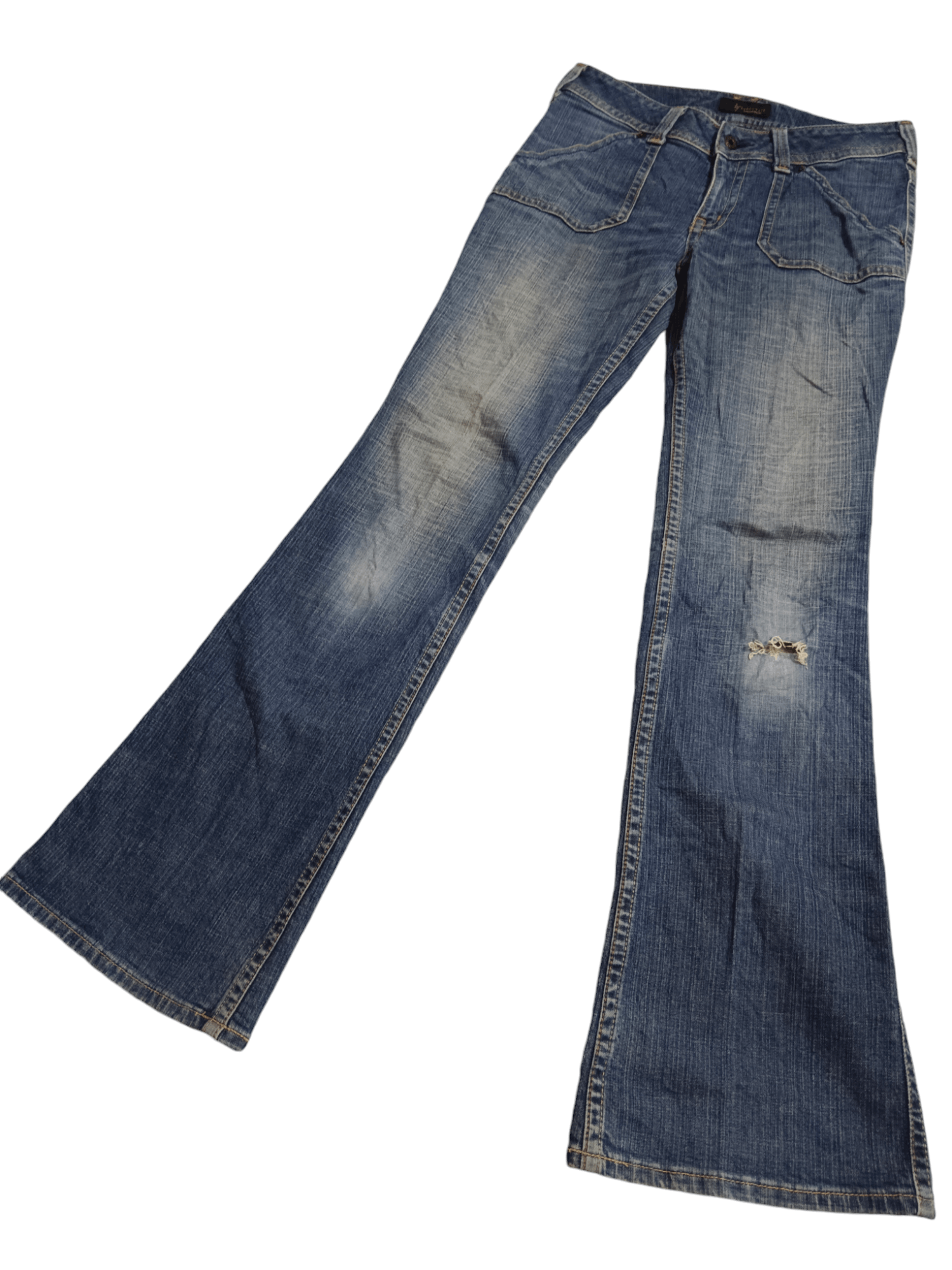 If Six Was Nine Bobson Distressed Stretchable Skinny Flare Bush Denim Size 30" / US 8 / IT 44 - 1 Thumbnail