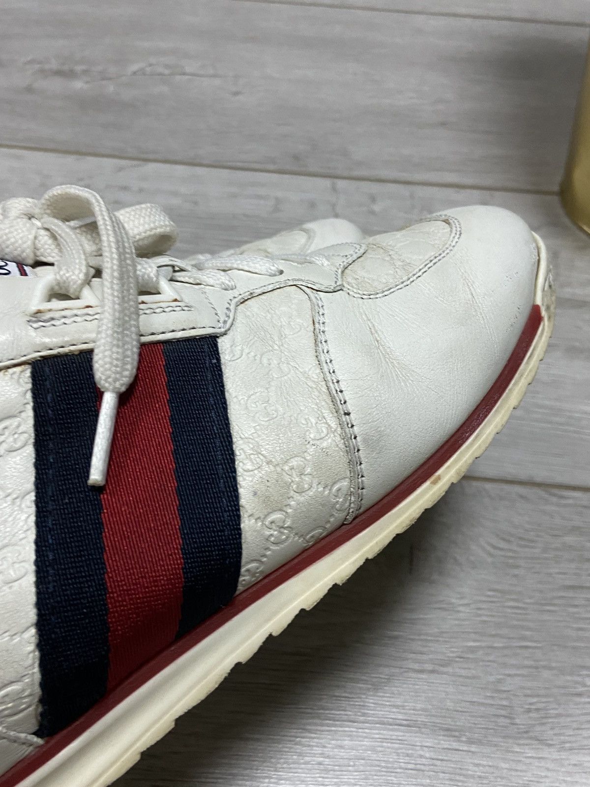 Gucci Gucci monogram GG leather sneakers ace green red Size US 8 / IT 38 - 9 Thumbnail