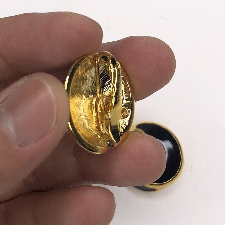 Other Vtg 80s Trifari Earrings Gold Tone Black Enamel Clip On Size ONE SIZE - 5 Thumbnail