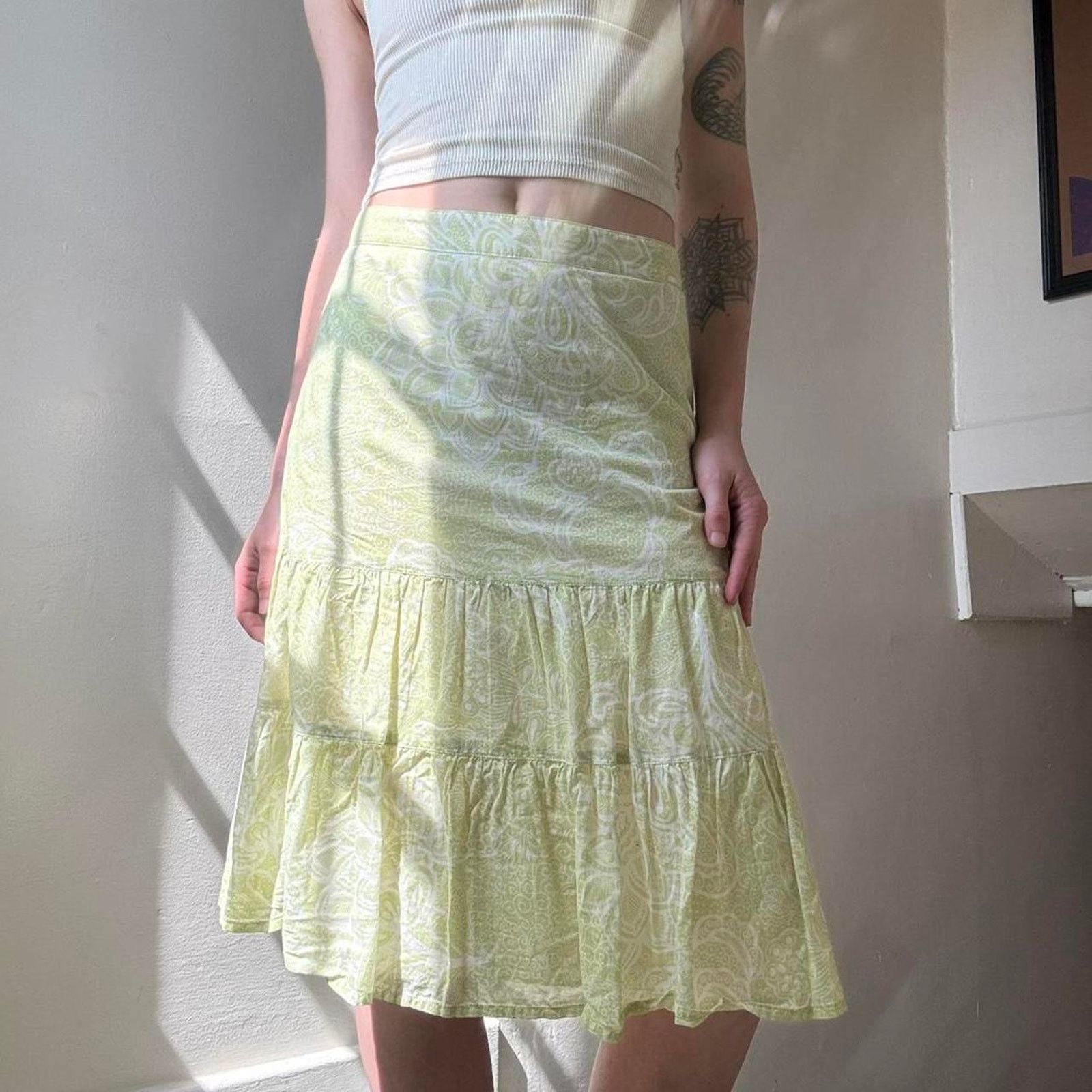 Ann Taylor Vintage Ann Taylor Green Paisley Cotton Skirt 8 Size 30" / US 8 / IT 44 - 1 Thumbnail