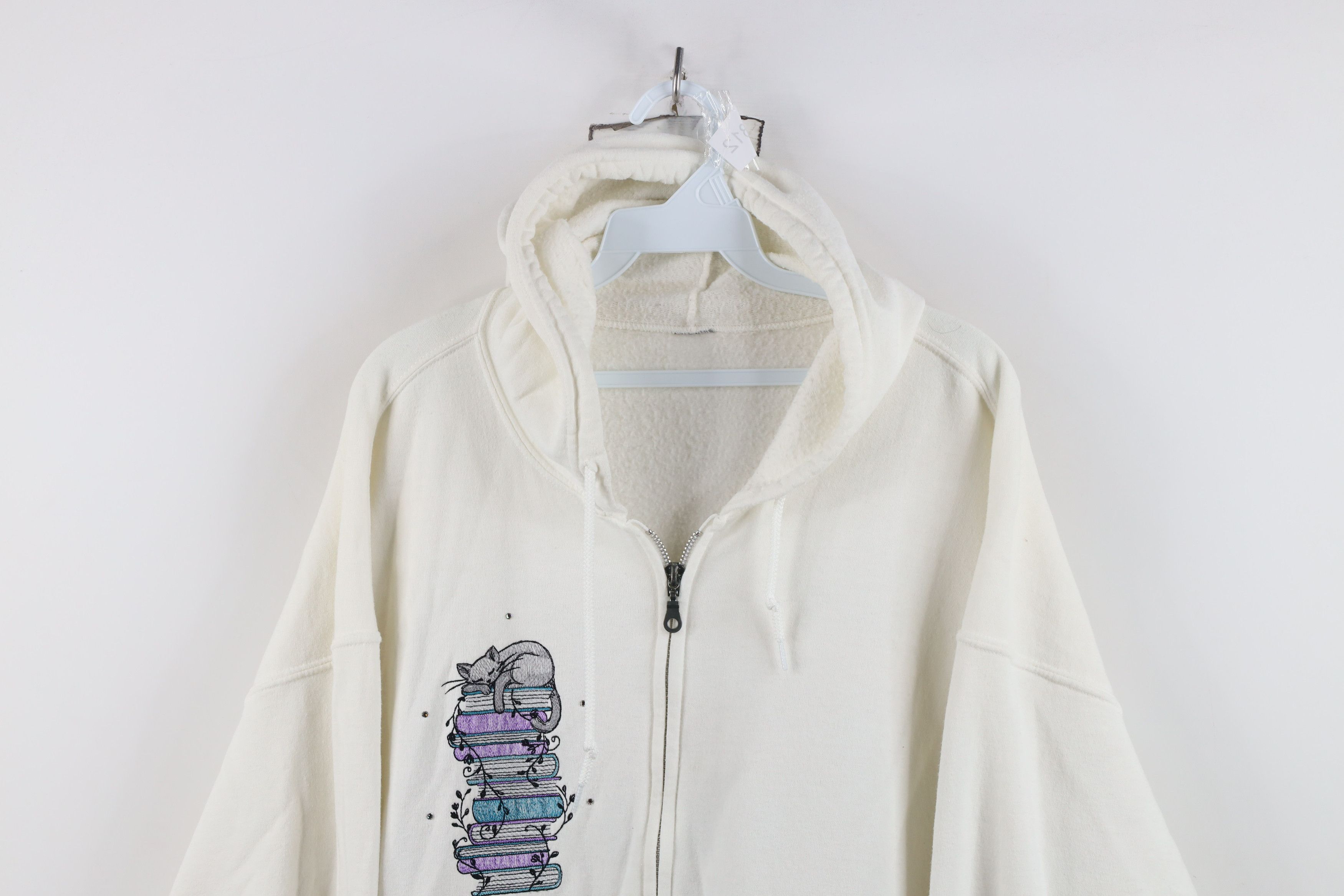 Vintage Vintage 90s Y2K Streetwear Cat Kitten Reading Zip Hoodie Size XXL / US 16-18 / IT 52-54 - 2 Thumbnail