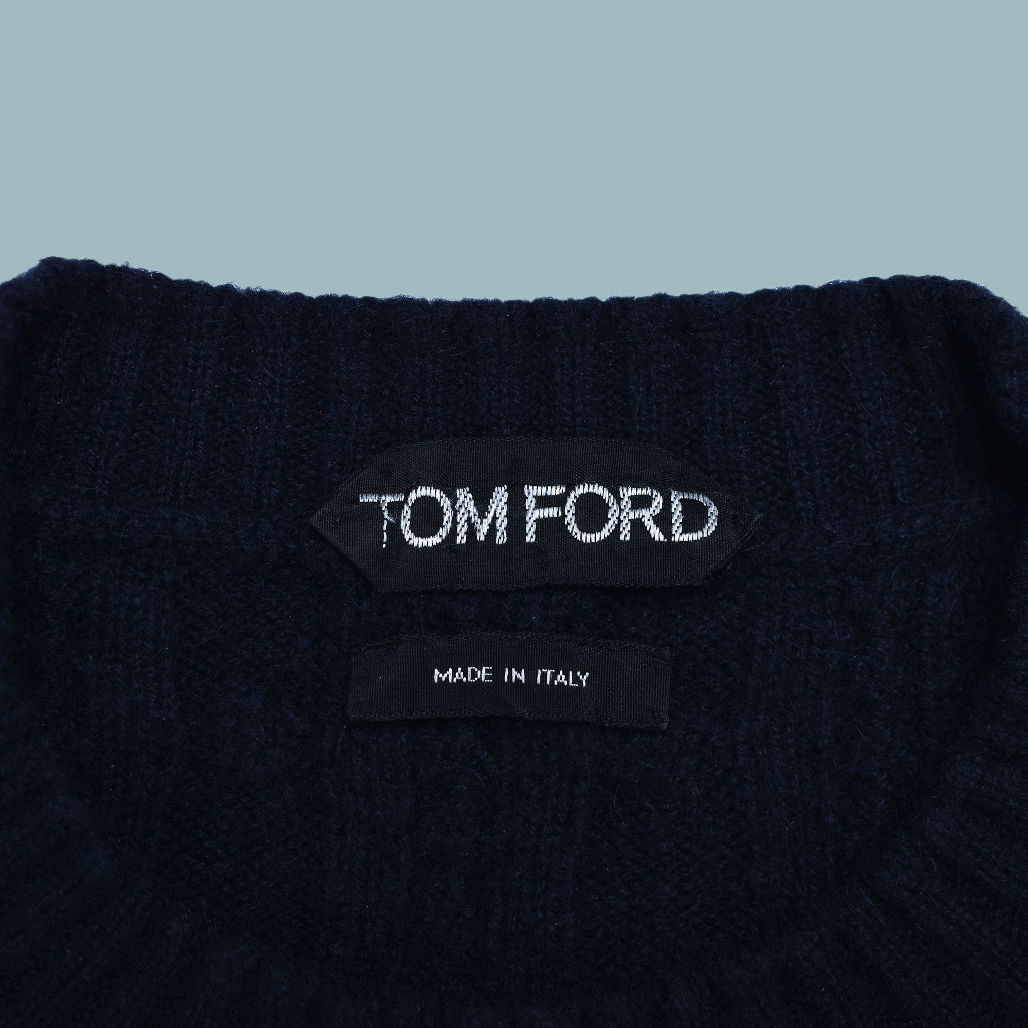 Tom Ford TOM FORD 100% CASHMERE CABLE RIBBED SWEATER NAVY MENS Size US M / EU 48-50 / 2 - 2 Thumbnail