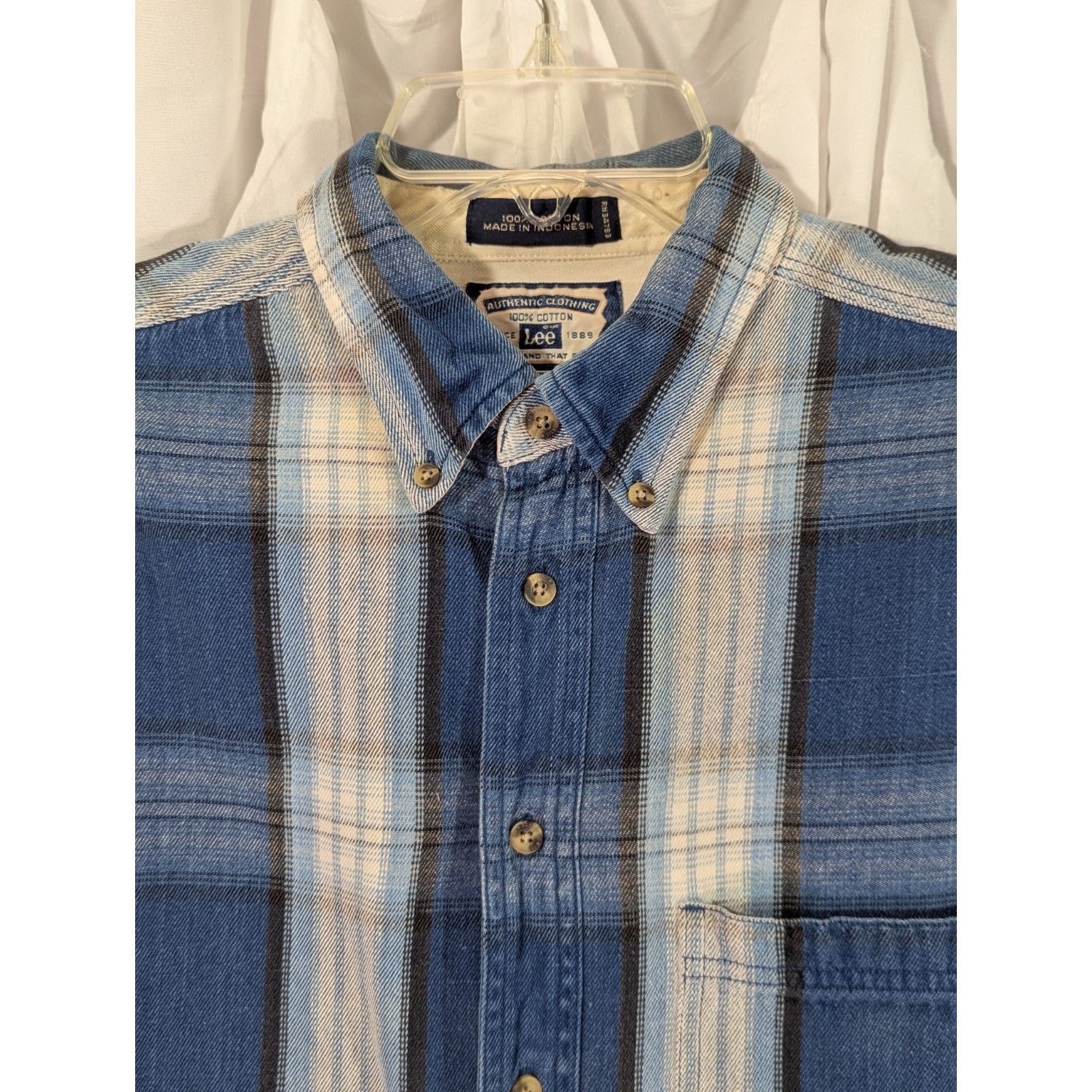 Lee Vintage Lee Blue Plaid Flannel Shirt L Triple Stitched Size US L / EU 52-54 / 3 - 2 Thumbnail