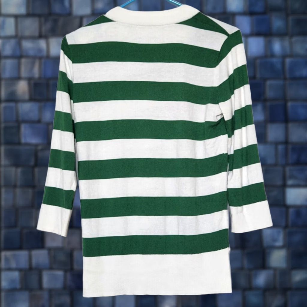 Vintage Kate Spade Womens S Sweater Striped 3/4 Sleeve Crew Neck Green White Cashmere Blend Knit Pullover Size S / US 4 / IT 40 - 1 Thumbnail