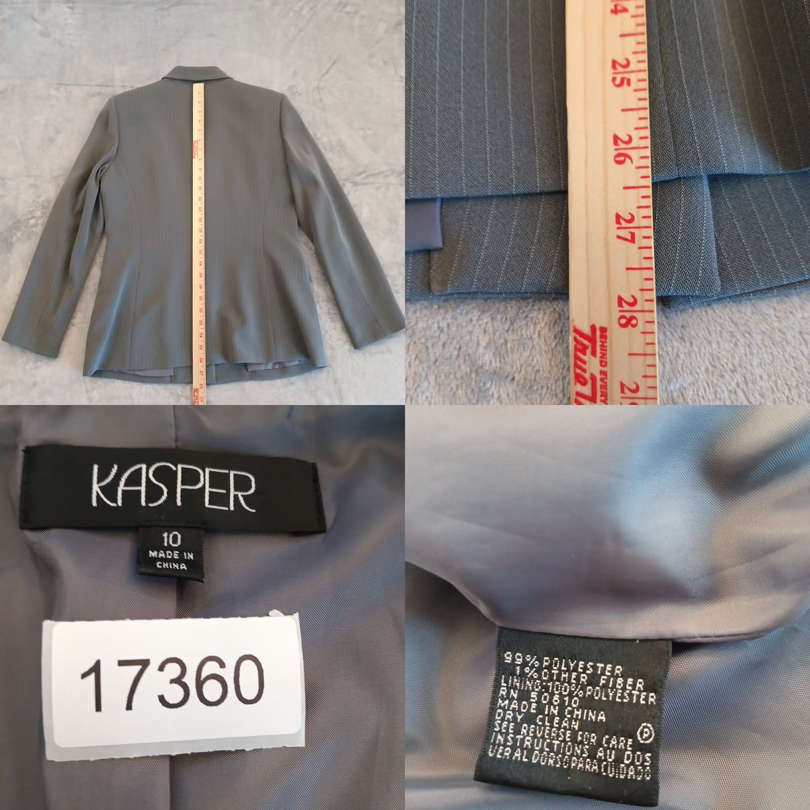 Kasper Kasper Blazer Womens Size 10 Gray Pinstripe Four-Button Ventless Polyester Jacket Notch Lapel Single-Breasted Pant Suit Womens Size L / US 10 / IT 46 - 8 Thumbnail
