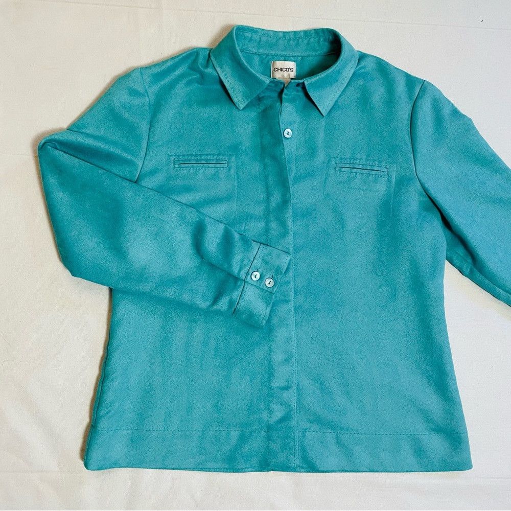 Chicos Chico's Blue Faux Suede Shirt Jacket Size 2 US L Size L / US 10 / IT 46 - 5 Thumbnail